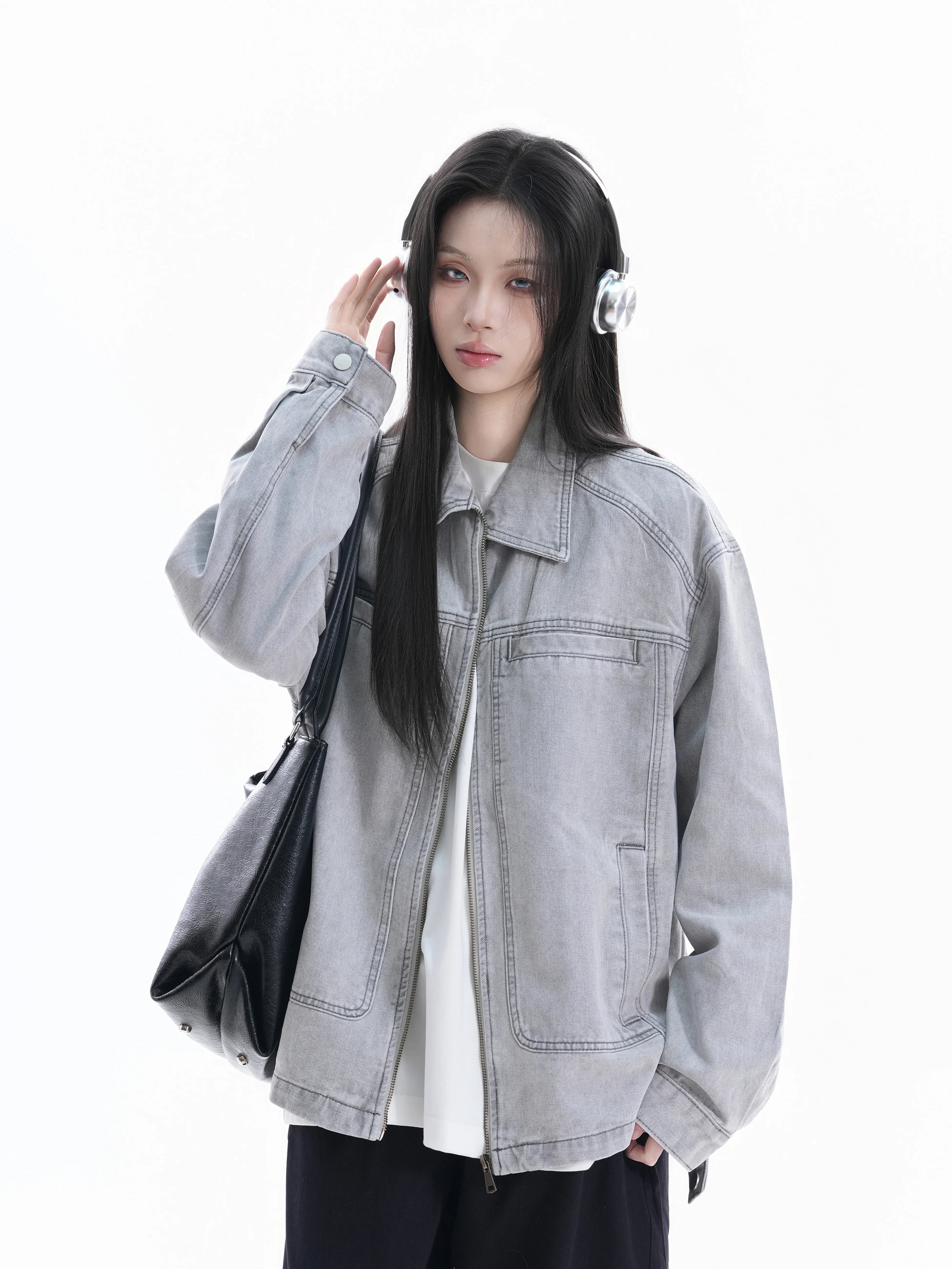 Zuocisankon Turtleneck Denim Jacket