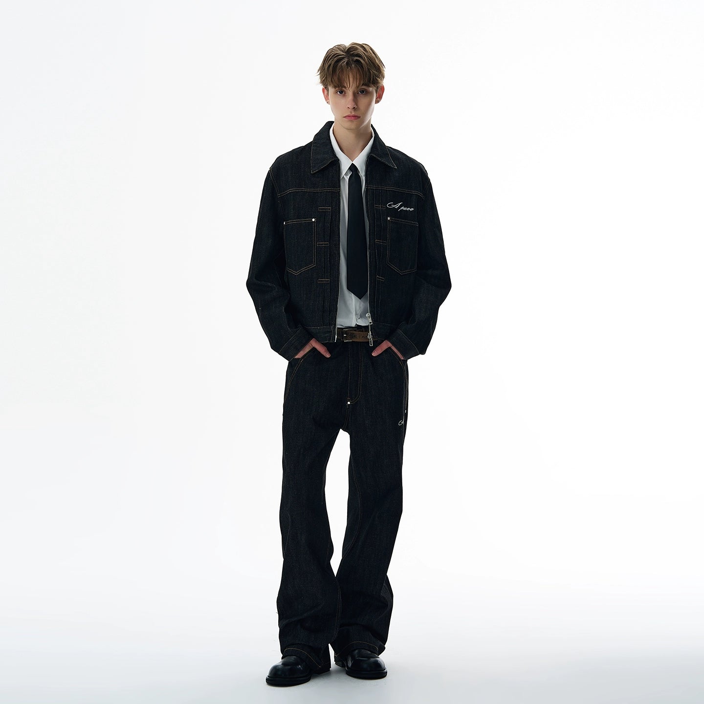 A PUEE Retro Silhouette Denim Jacket Set