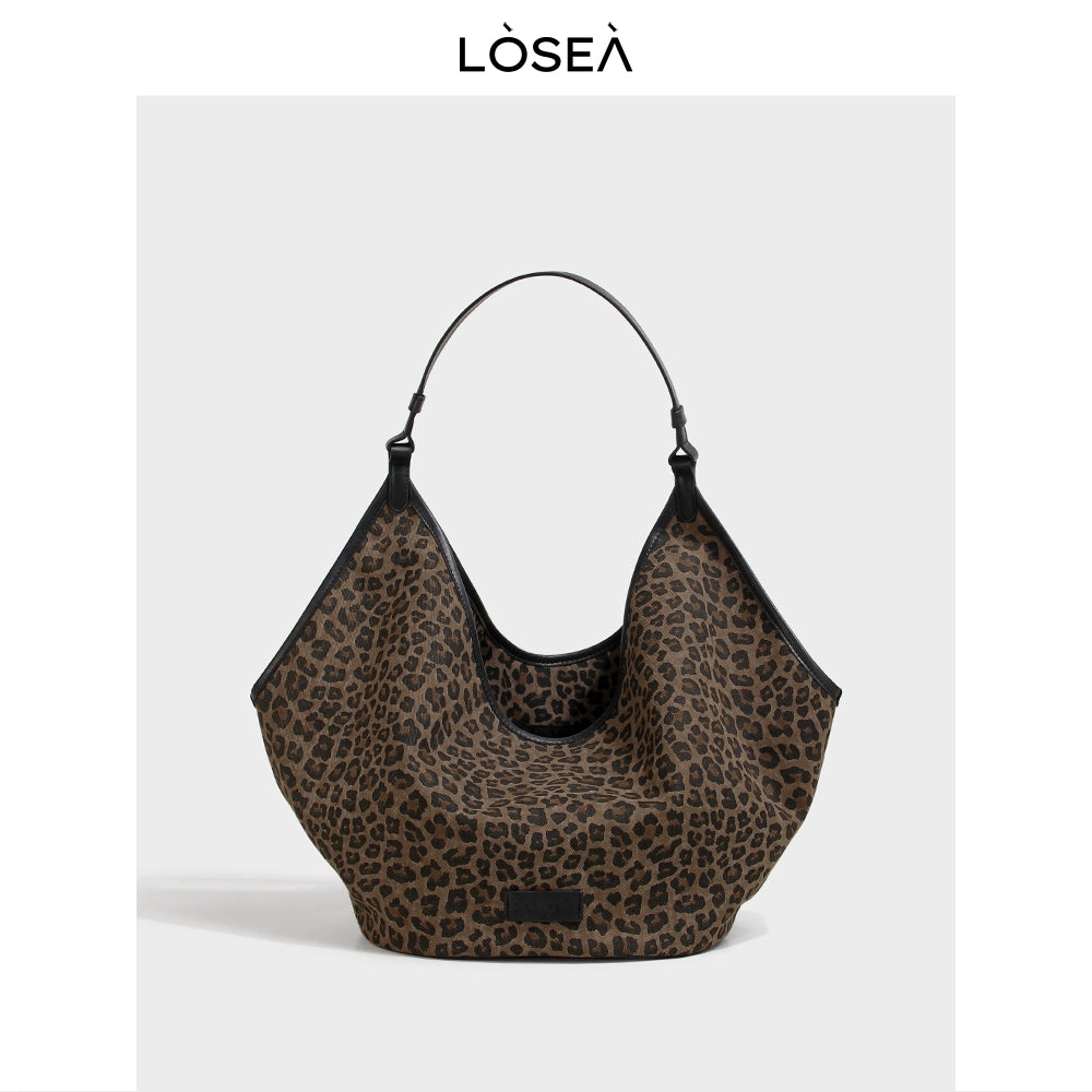 LOSEA Leopard Print Large Capacity Retro Shoulder Bag