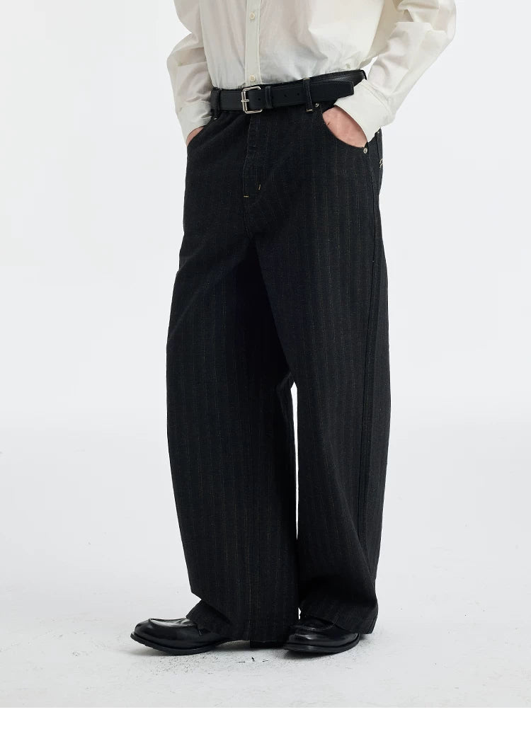 BUTTBILL Vintage Loose Tooling Dark Stripe Denim Casual Pants