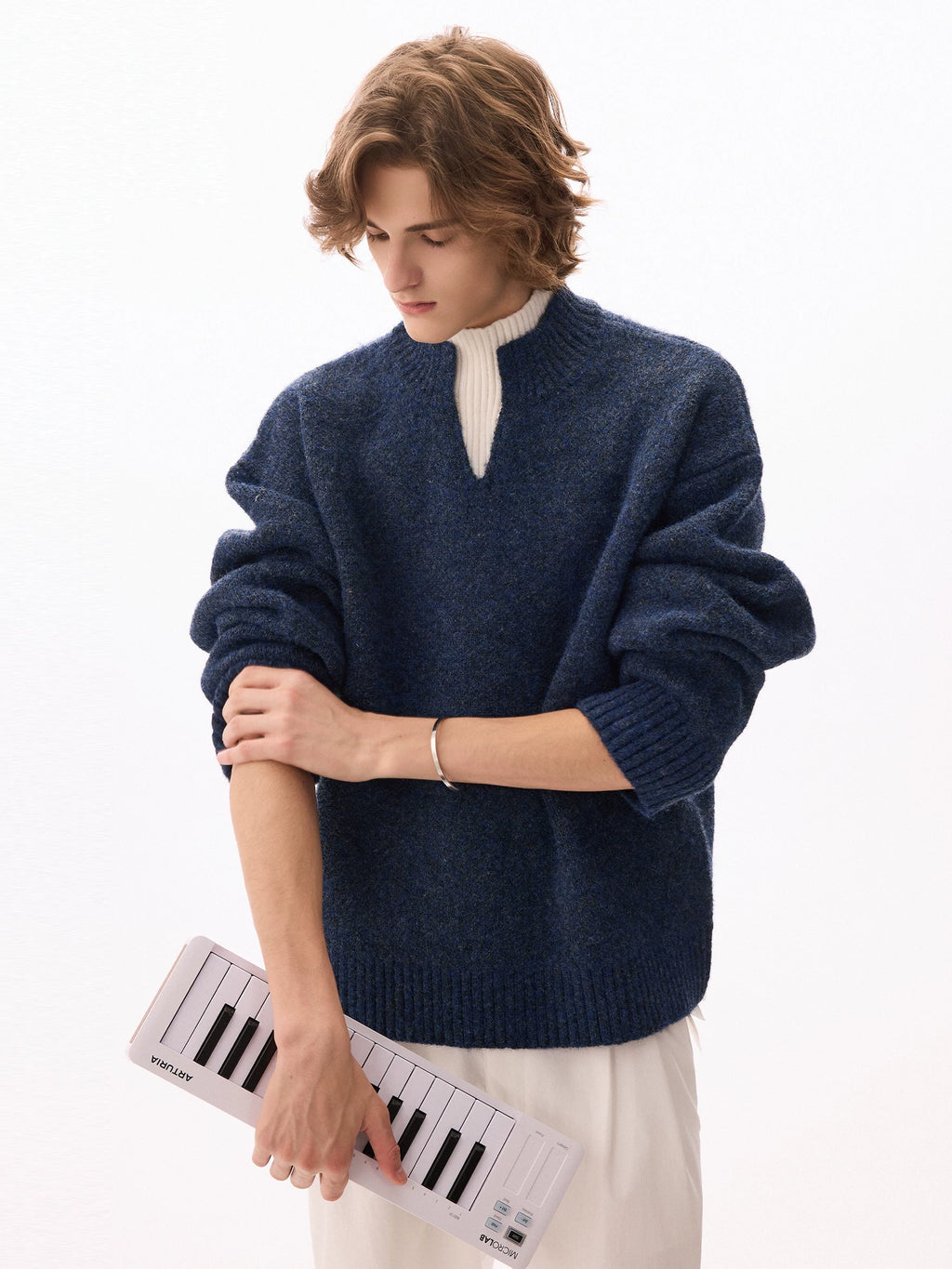 CHOR Contrasting Knitted Fake Two-piece Thickened Turtleneck Sweater