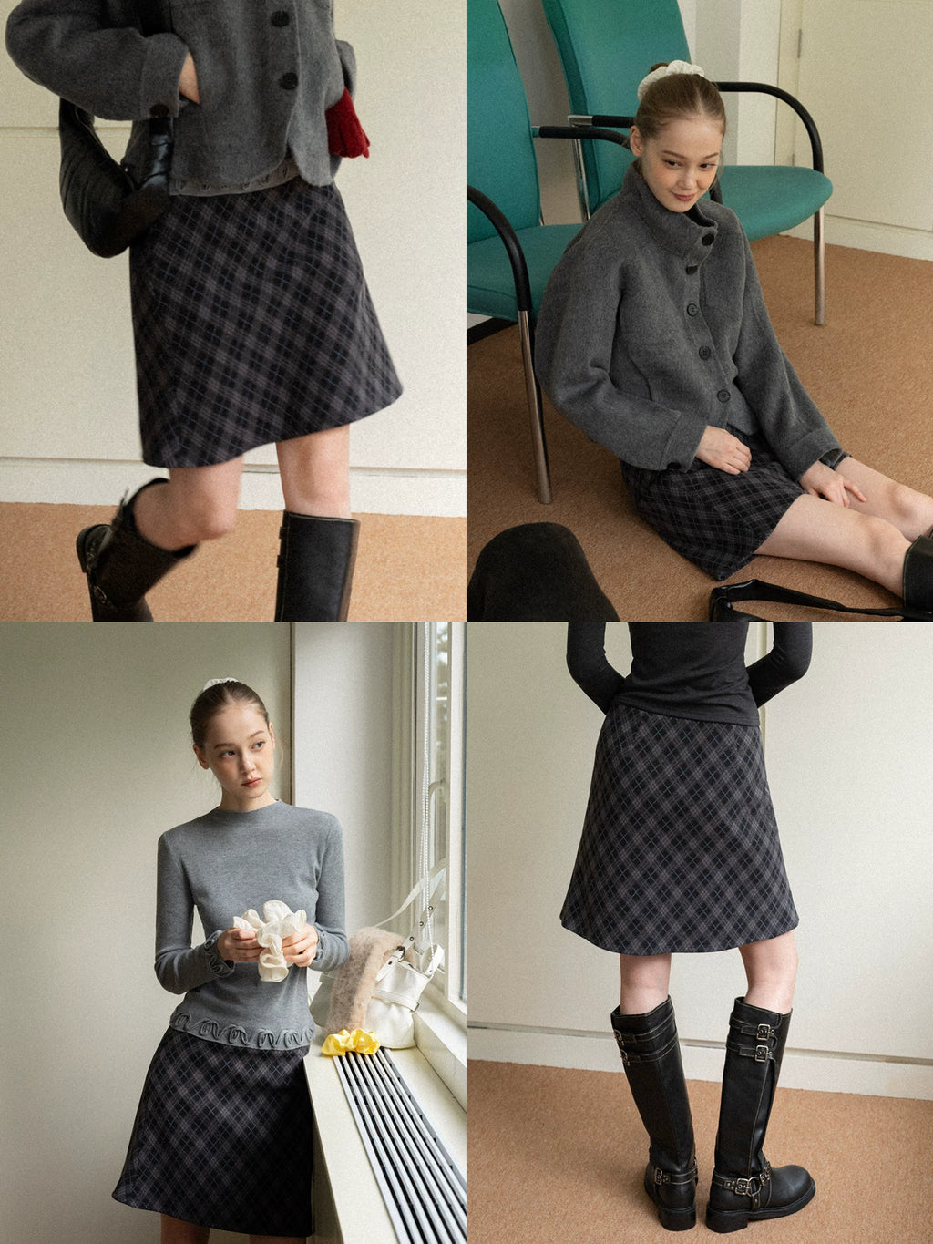 EGGKA Retro Plaid Fishtail Slim Skirt