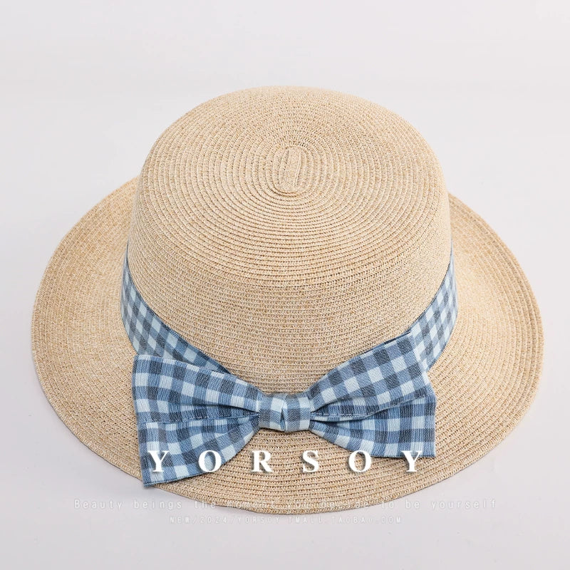 YORSOY Small-brimmed Straw-woven Flat-top Sun Hat