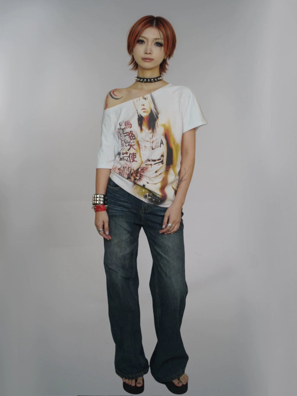 WEBBAR Y2K Antique Spice Girl Slash Shoulder Tee