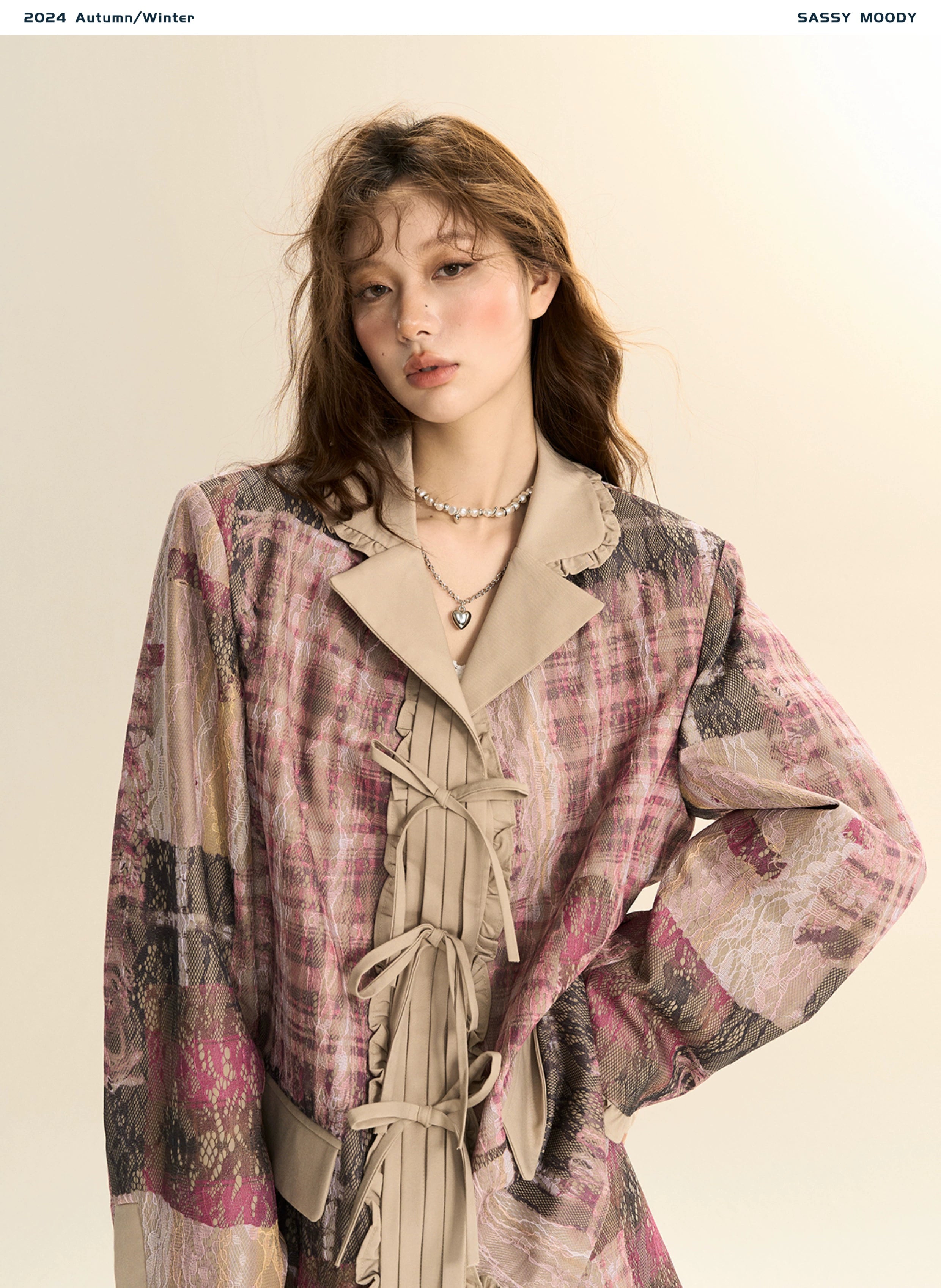 SASSY MOODY Lace Stitched Loose Blazer