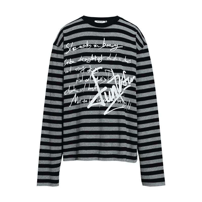 FUNKYFUN Handwritten Flower Type Graffiti Punk Striped Tee