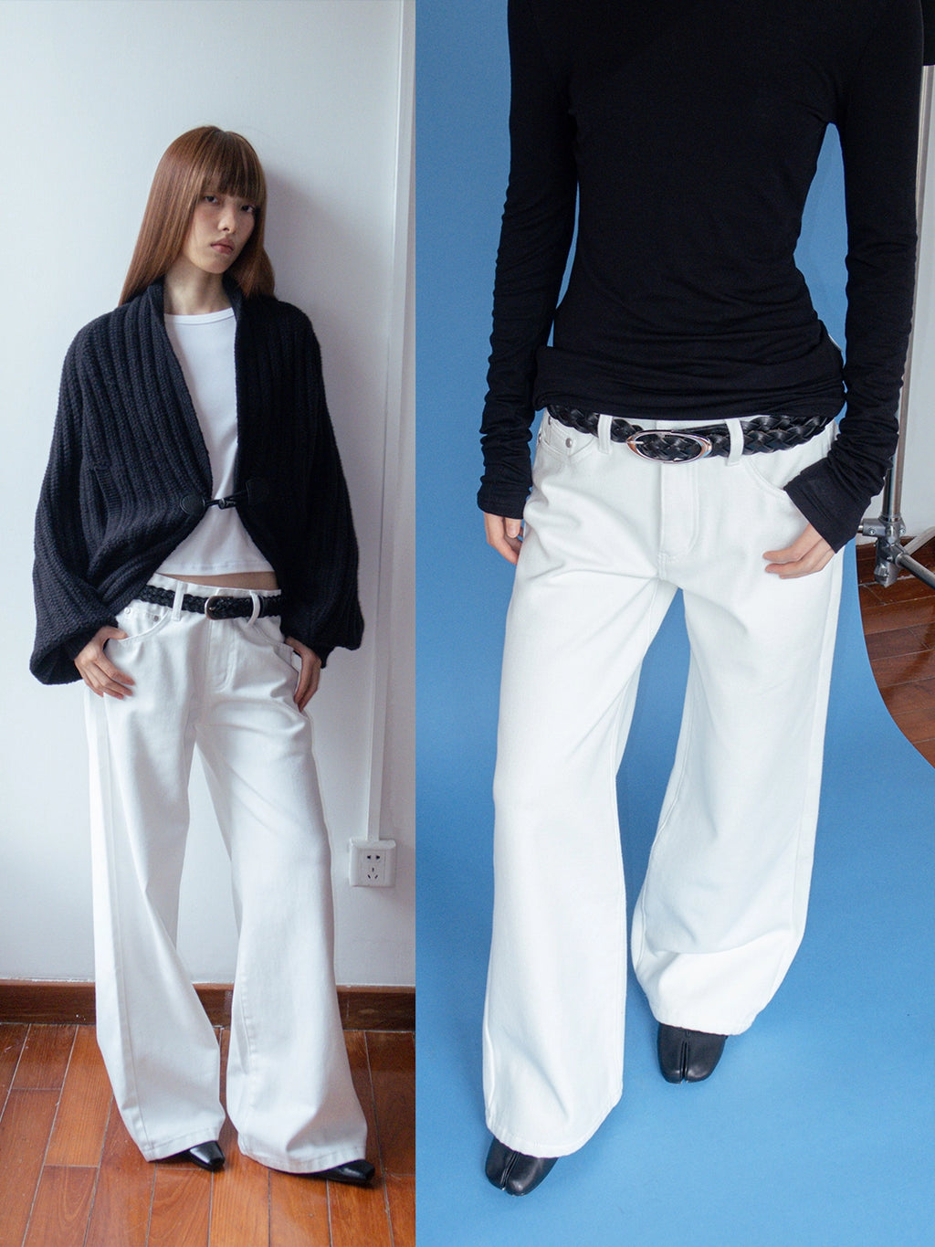 FUNKYFUN Versatile Thickened Straight Loose Twill Rivet Jeans