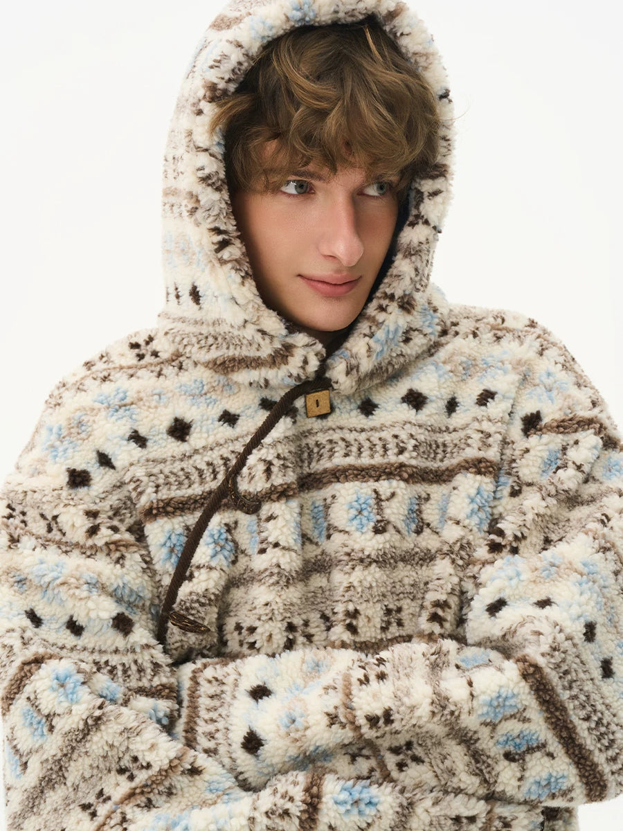 CNEW Printed Lambswool Diagonal Placket Sweatshirt Jacket