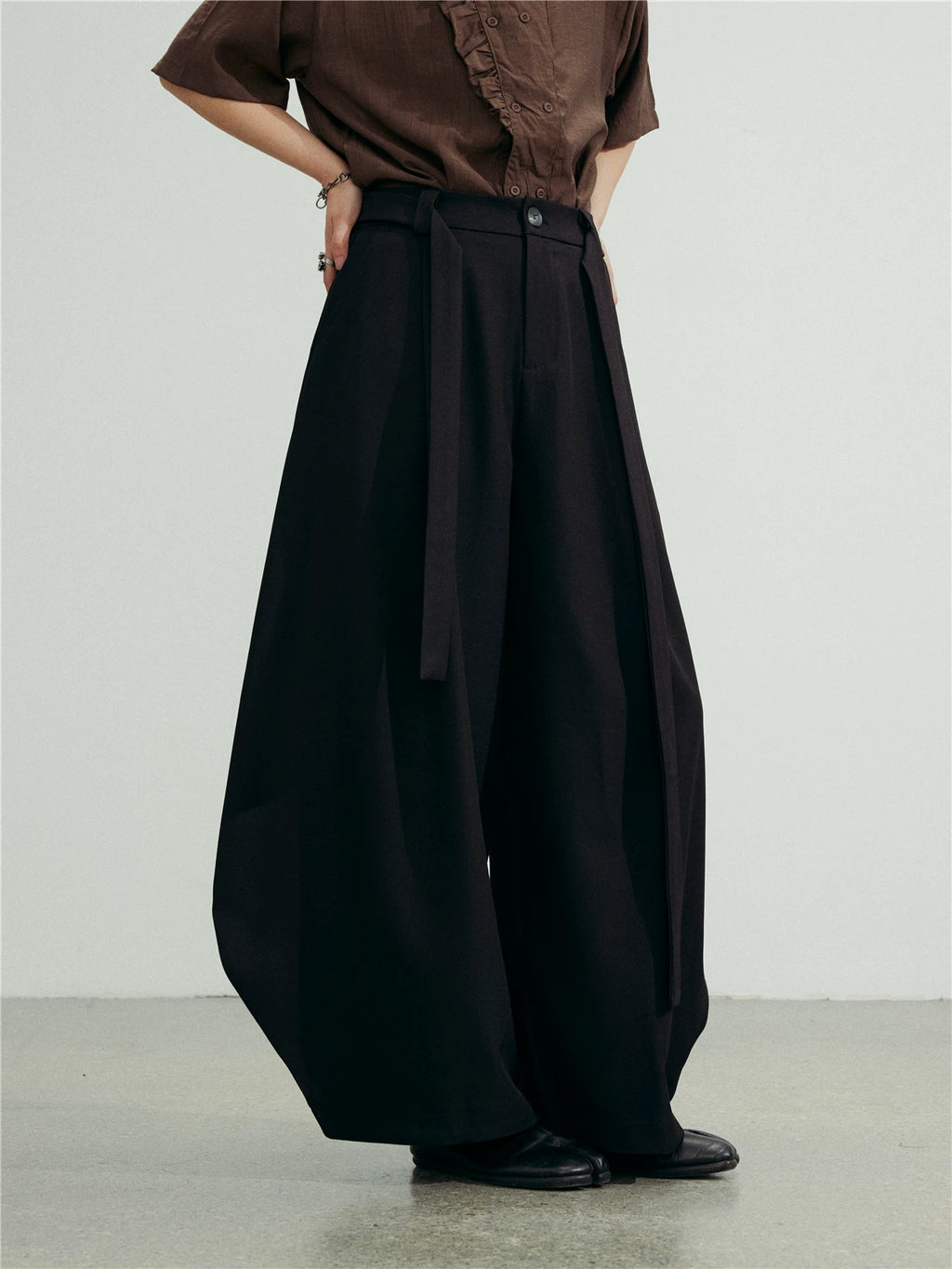 SUNYVONNE Vintage High-waisted Casual Wide-leg Suit Pants