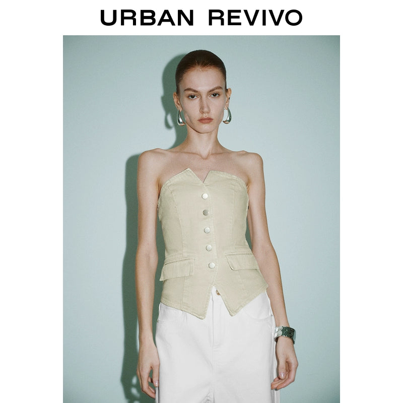 URBAN REVIVO Tube Top Sleeveless Casual Shirt