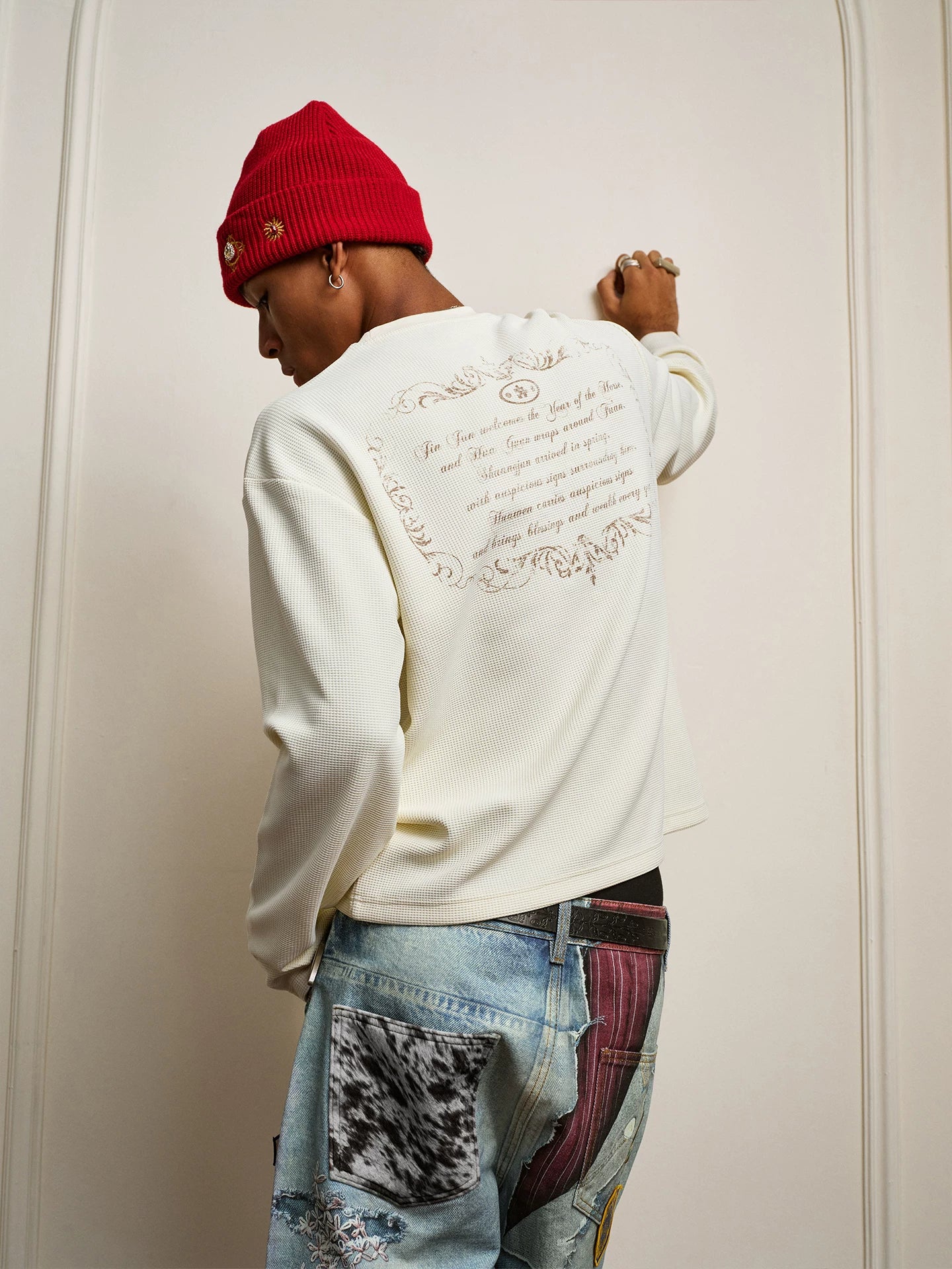 YADcrew Vintage Waffle Bead Long Sleeve