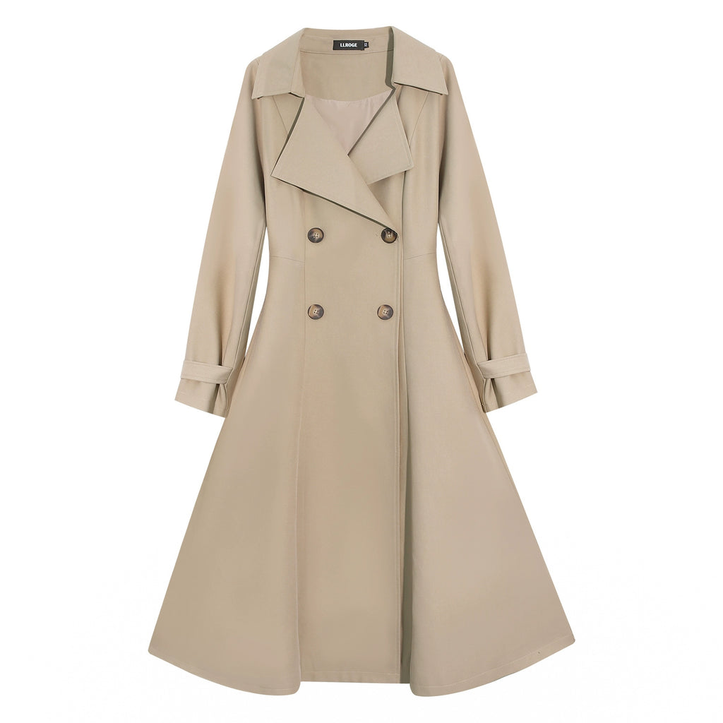 LLROGE Medium and Long Temperament Waist and Thin Trench Coat