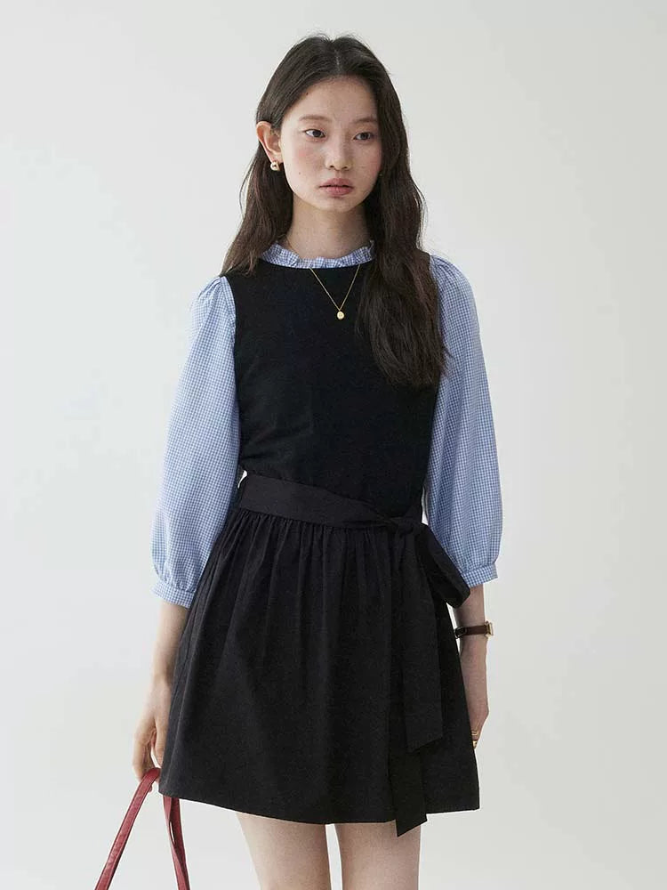VOOE Crew Neck Lace-Up Vest Dress
