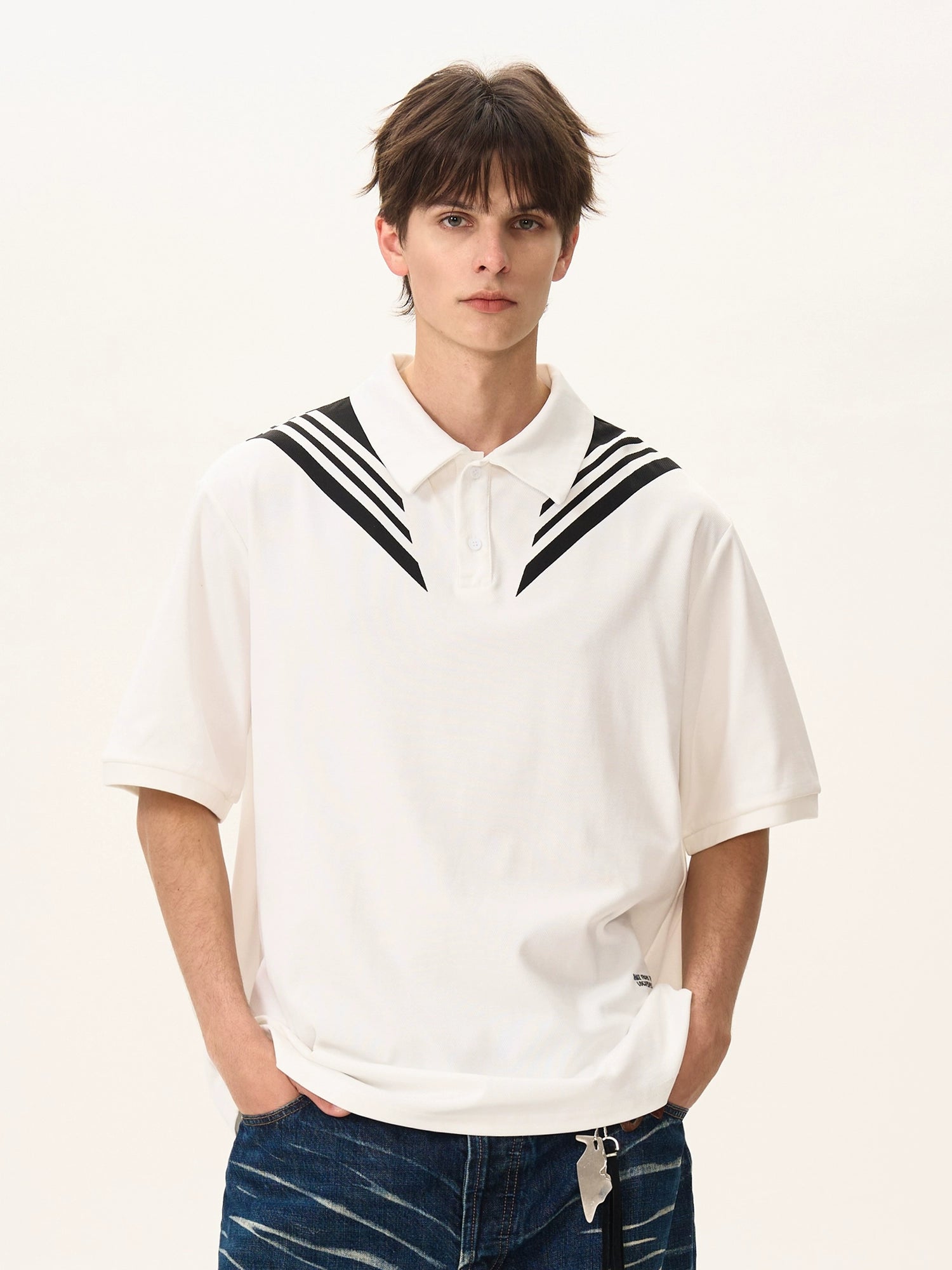 BTSG college style splicing lapel polo shirt