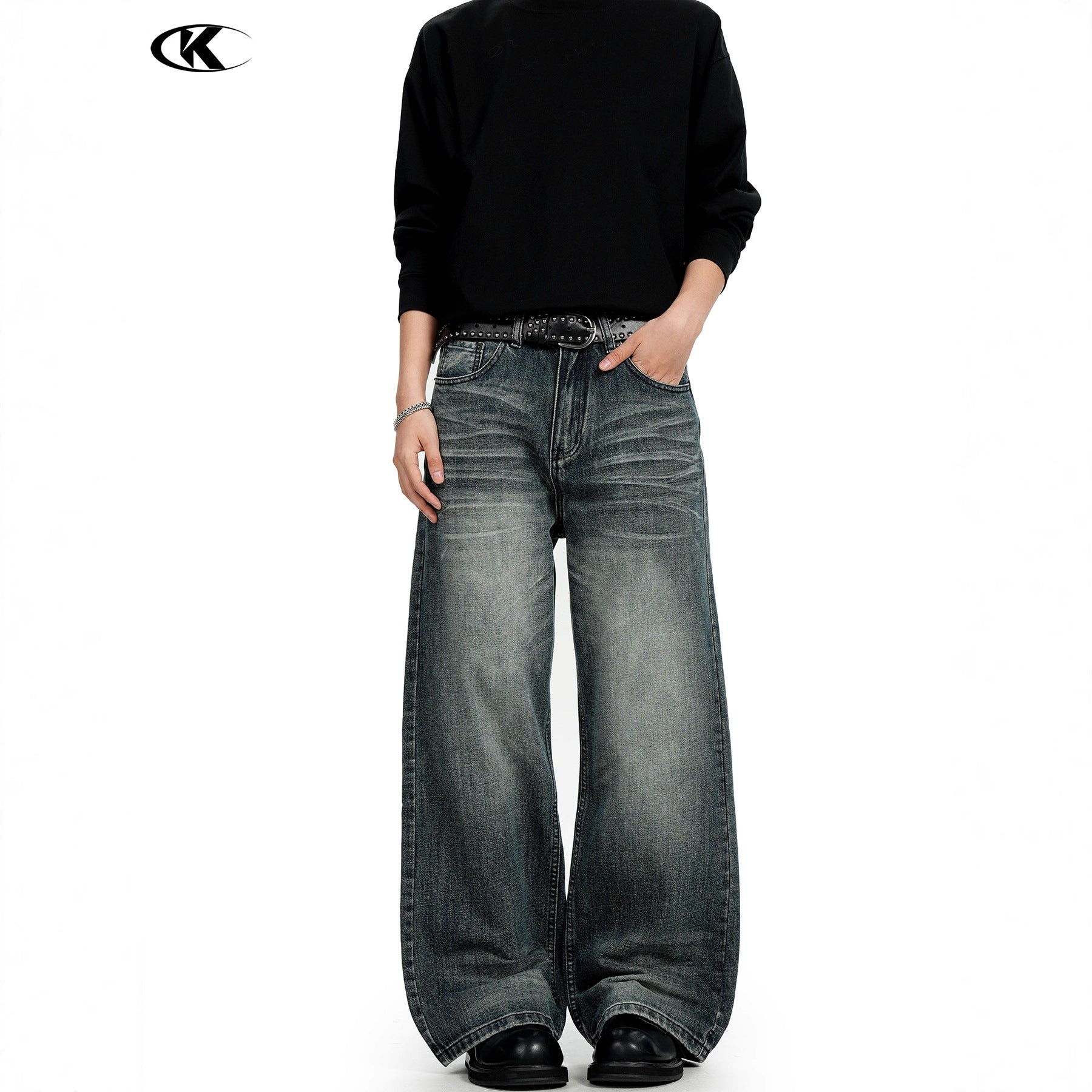11KN Retro Drape Straight Loose Jeans