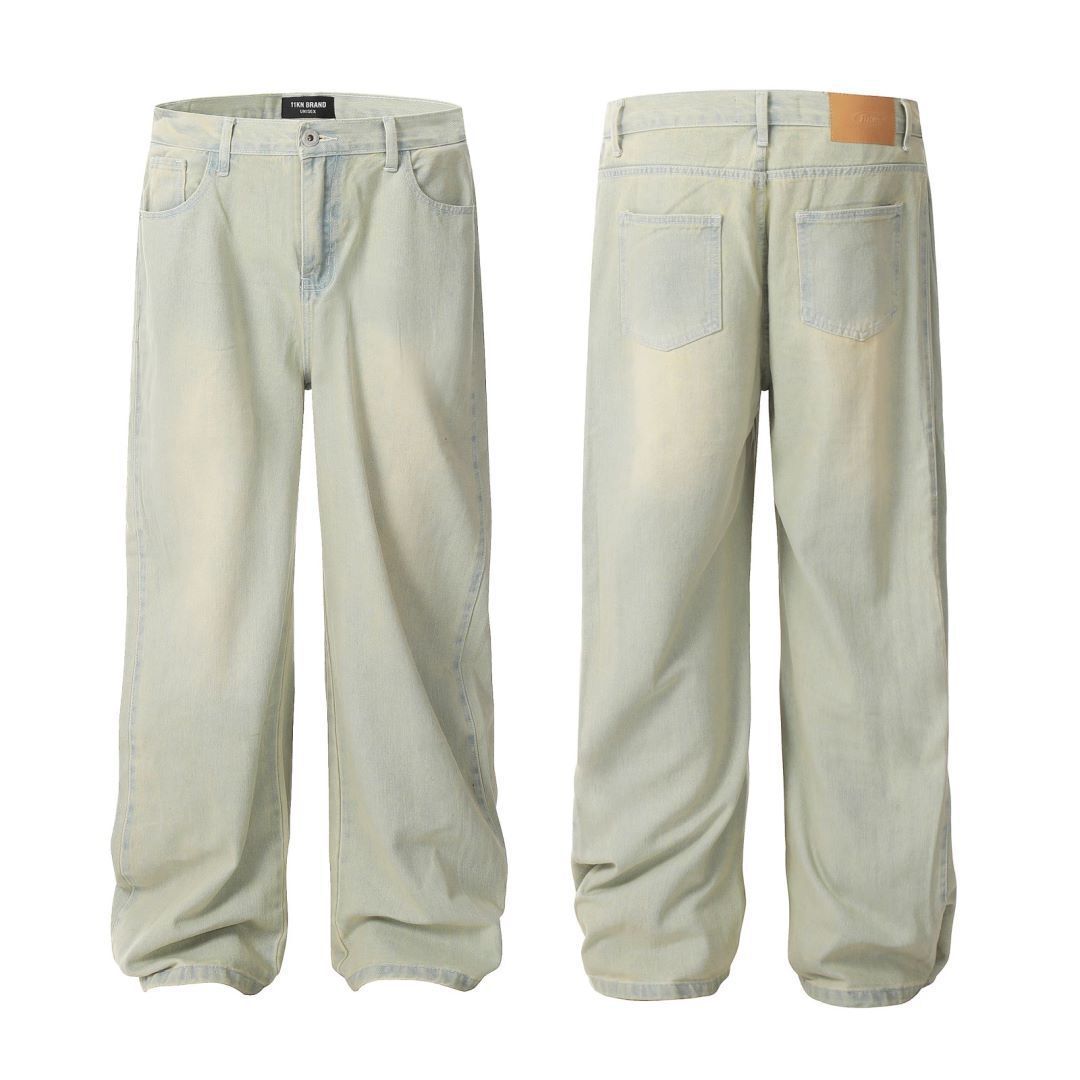 11KN cloud water blue jeans washed retro straight wide-leg trousers