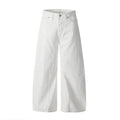 11KN 2025 high street stitching pleated white scimitar wide-leg jeans