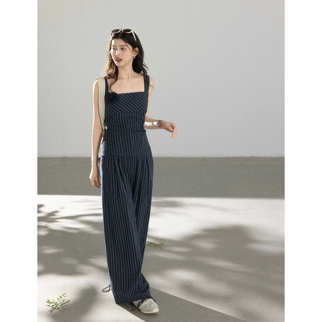 TYANG Three-dimensional Flower Suspender Casual Pants Set