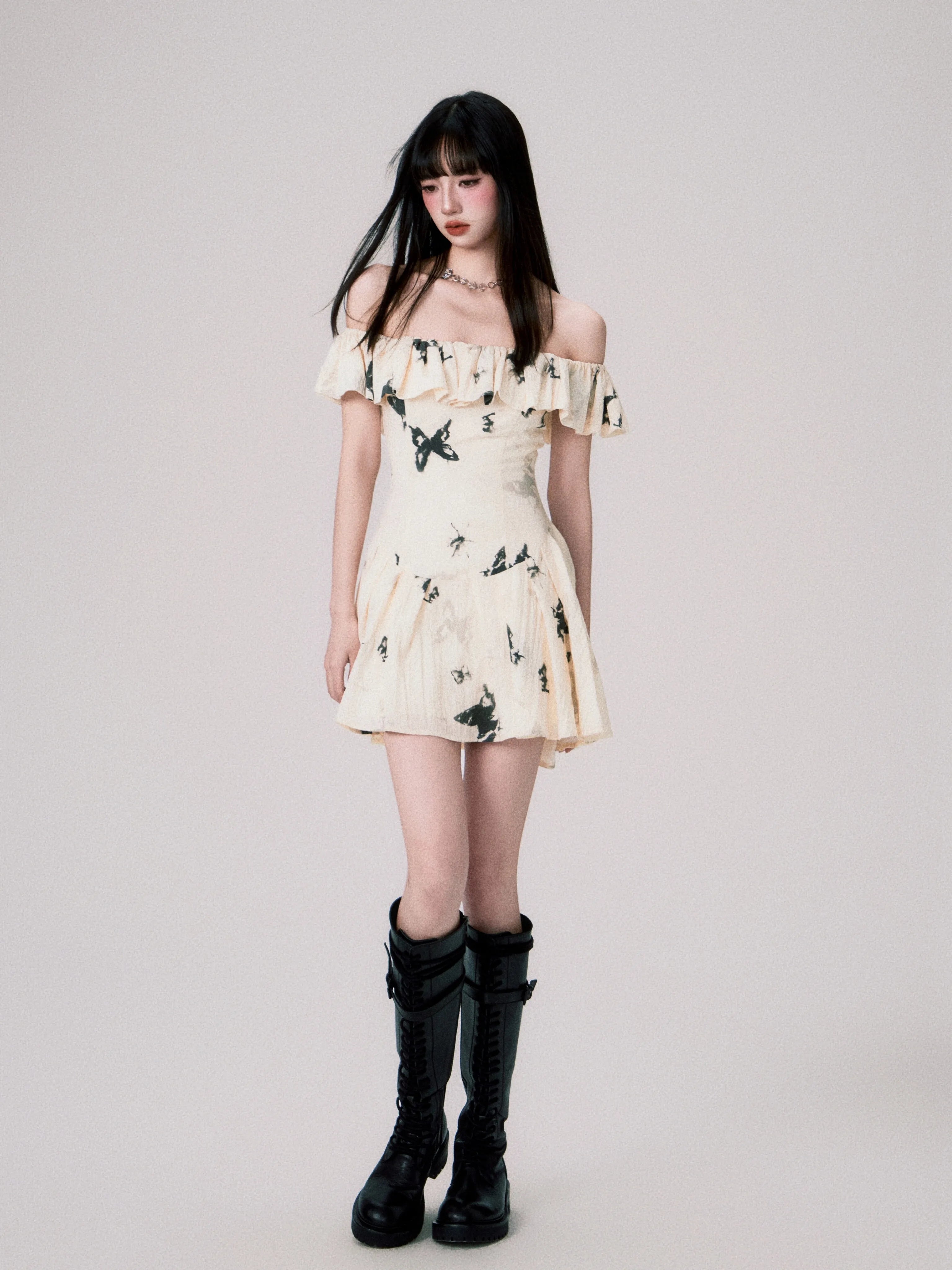LULUSWINGS Ink Butterfly Print Shoulder Dress