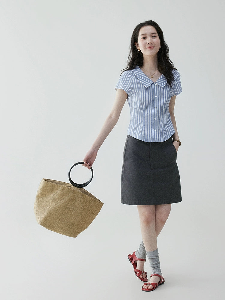 VOOE Contrasting Stripes Waist Thin Shirt