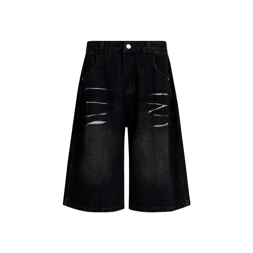 FUNKYFUN 2024SS Ice crack cat whisker washed denim shorts