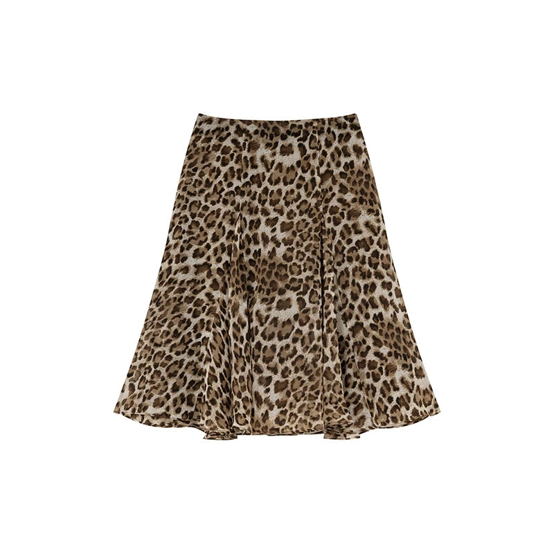 Kano Stitching Elegant Chiffon Leopard Print Skirt