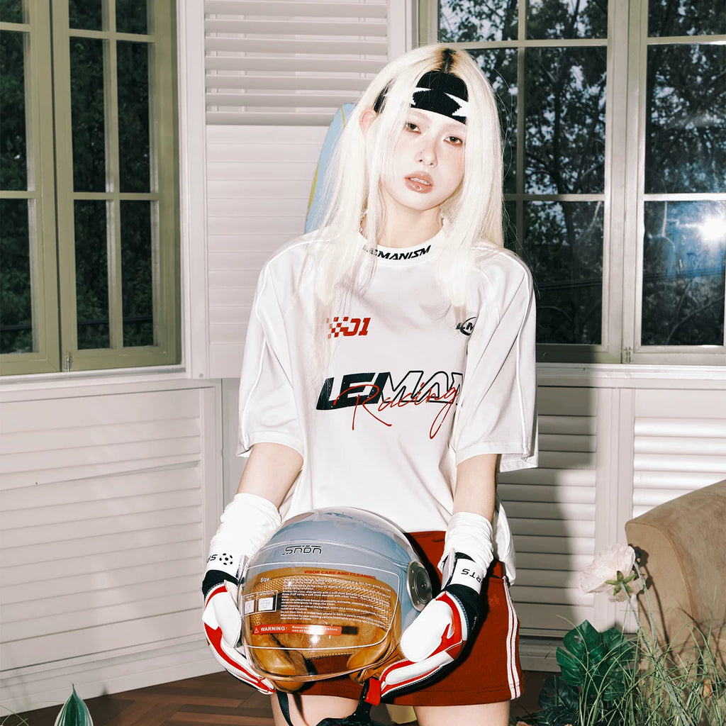 Lemanism Letter Line Contrasting Color Casual Tee