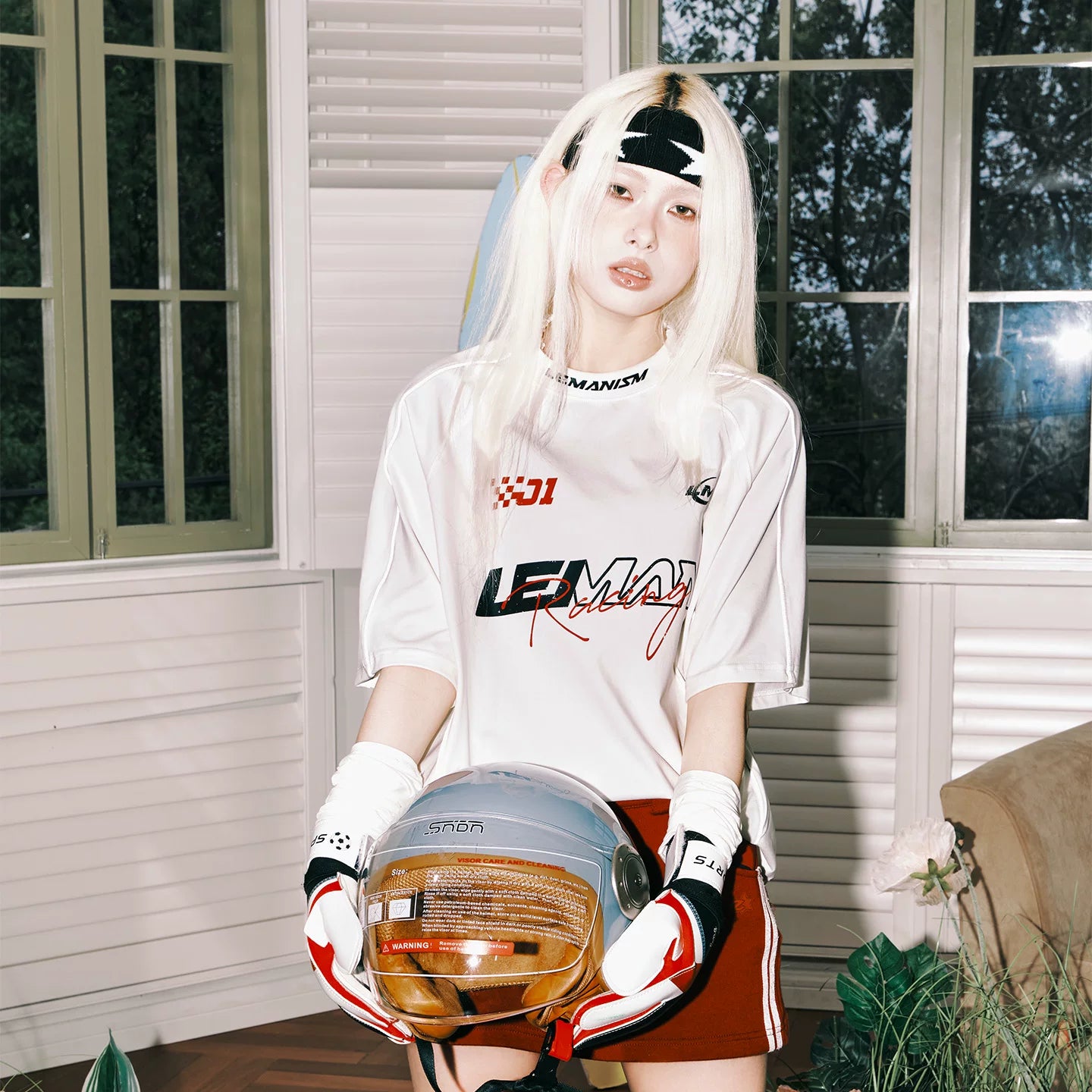 Lemanism Letter Line Contrasting Color Casual Tee