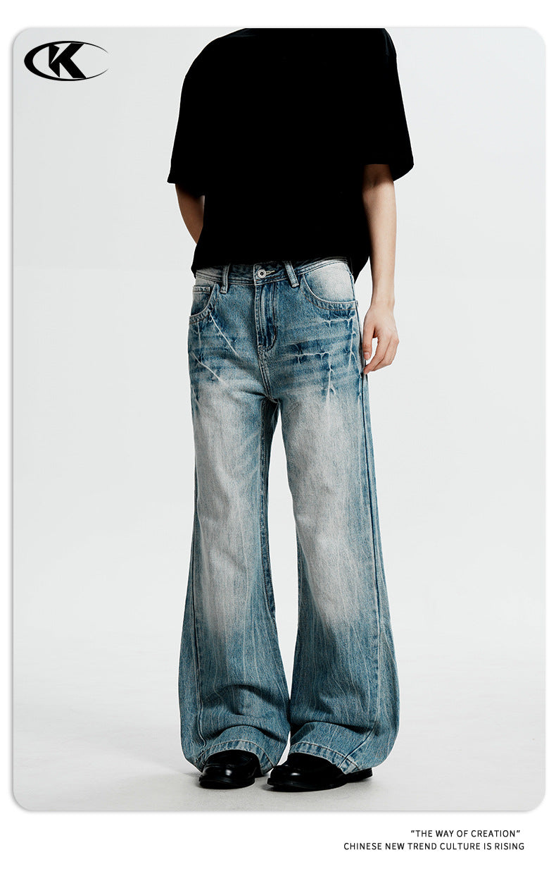 11KN Retro Lightning Pattern Slim Jeans