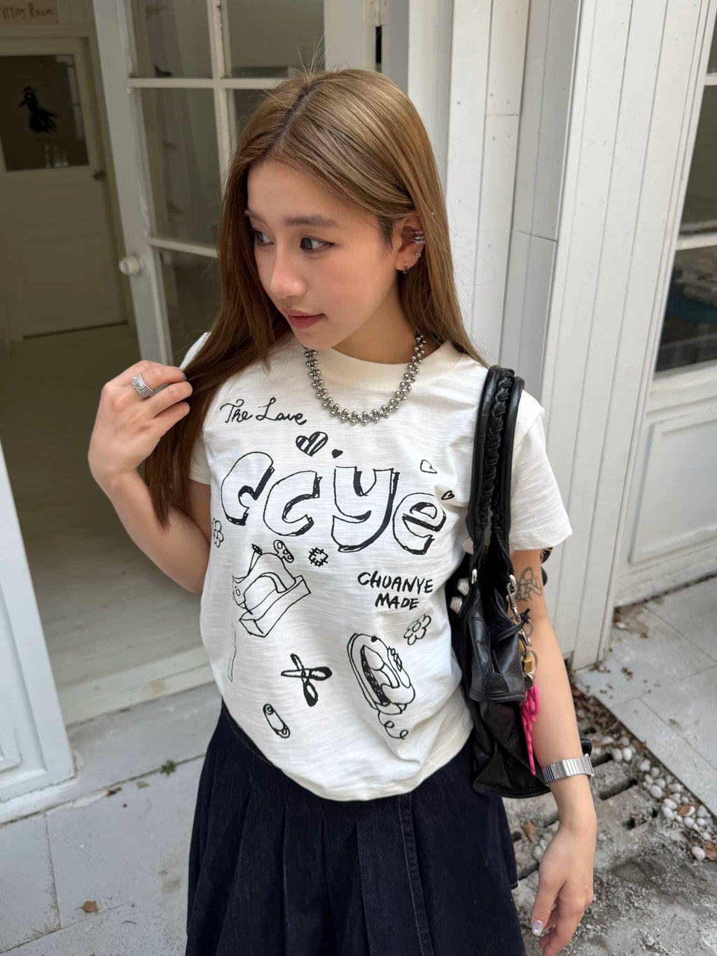 CCYE Fun Print Front Shoulder Versatile Tee