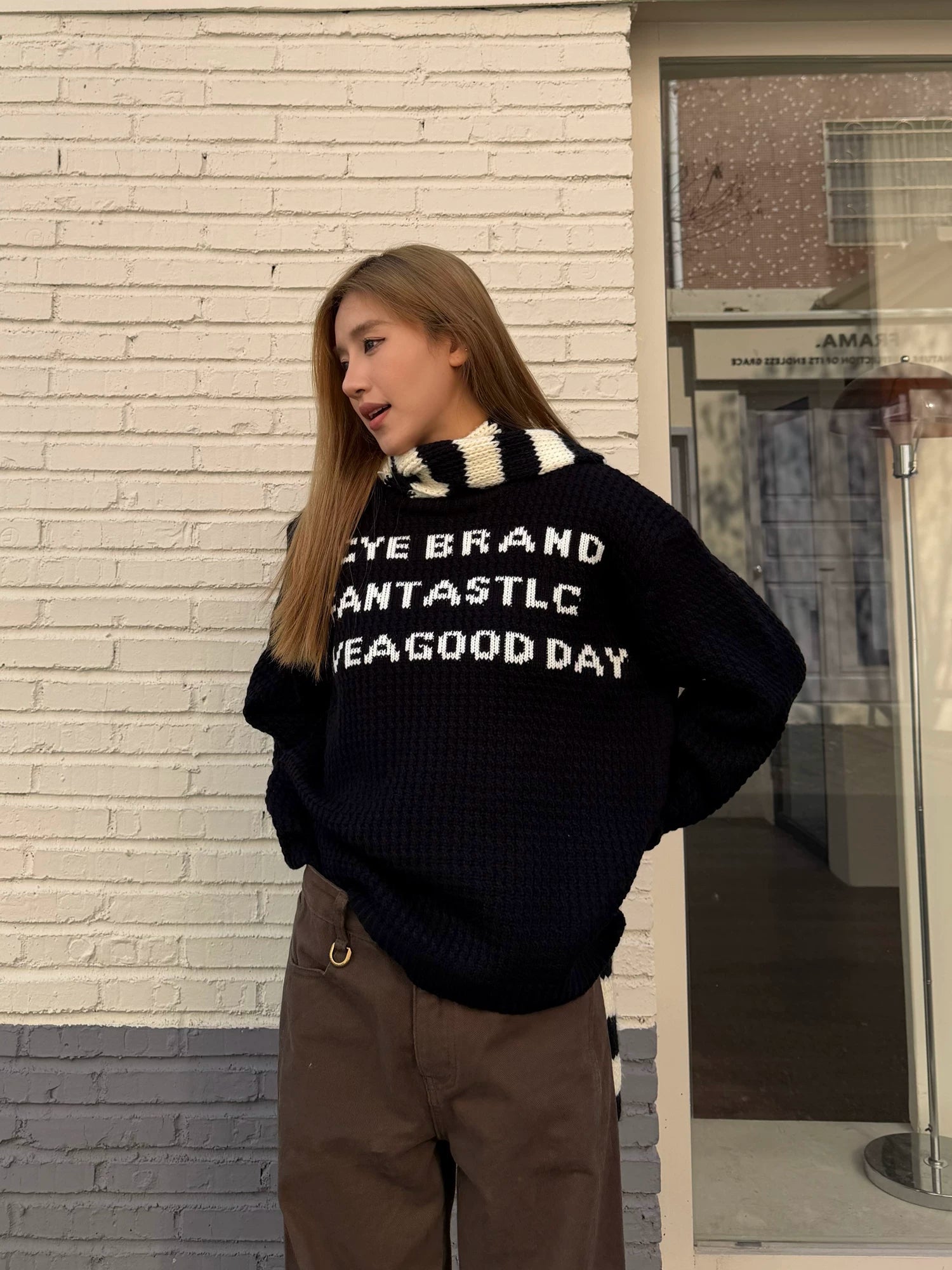 CCYE English Alphabet Crew Neck Knitted Sweater