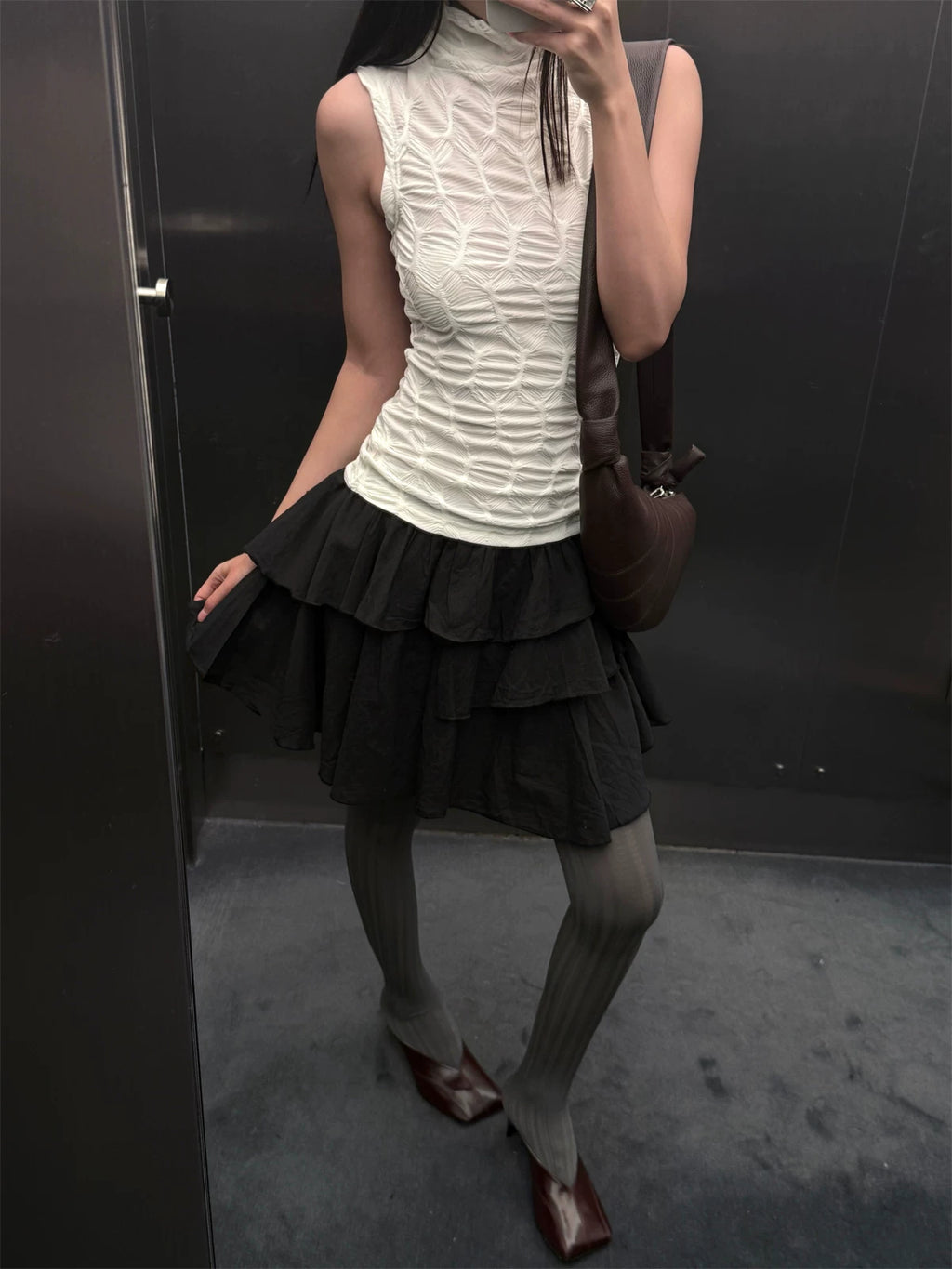 Slight Vogue Pleated Micro Stack Turtleneck Vest