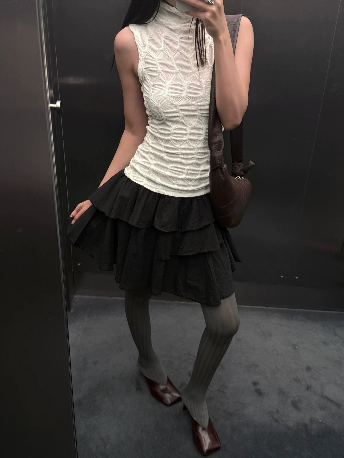 Slight Vogue Pleated Micro Stack Turtleneck Vest