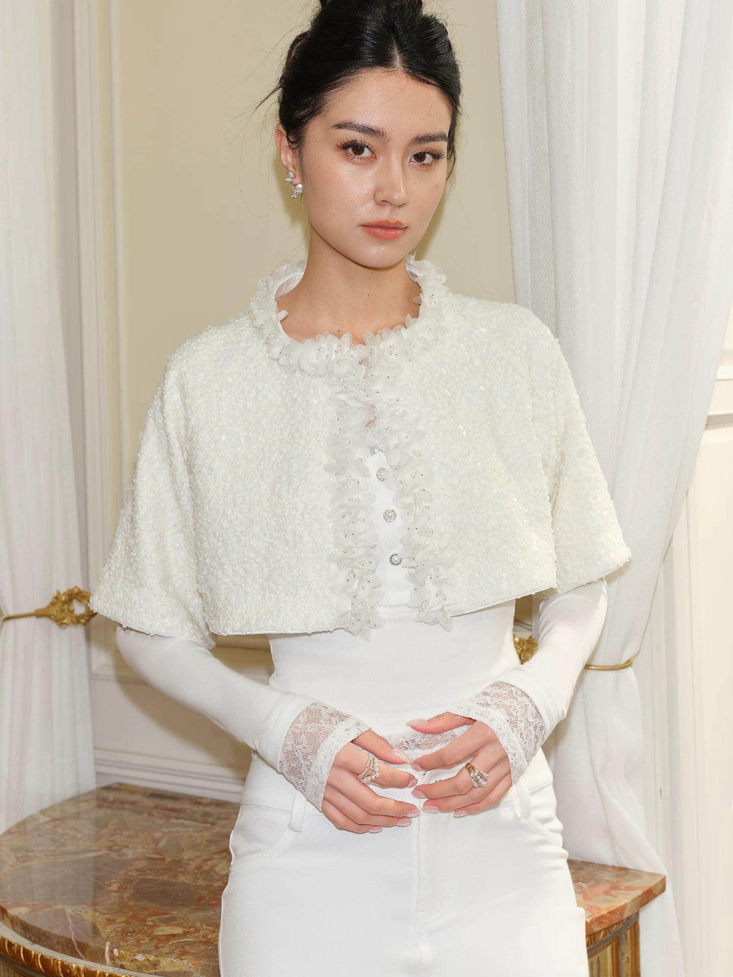 J TheChosen Hollow Sequin Shawl Short Jacket