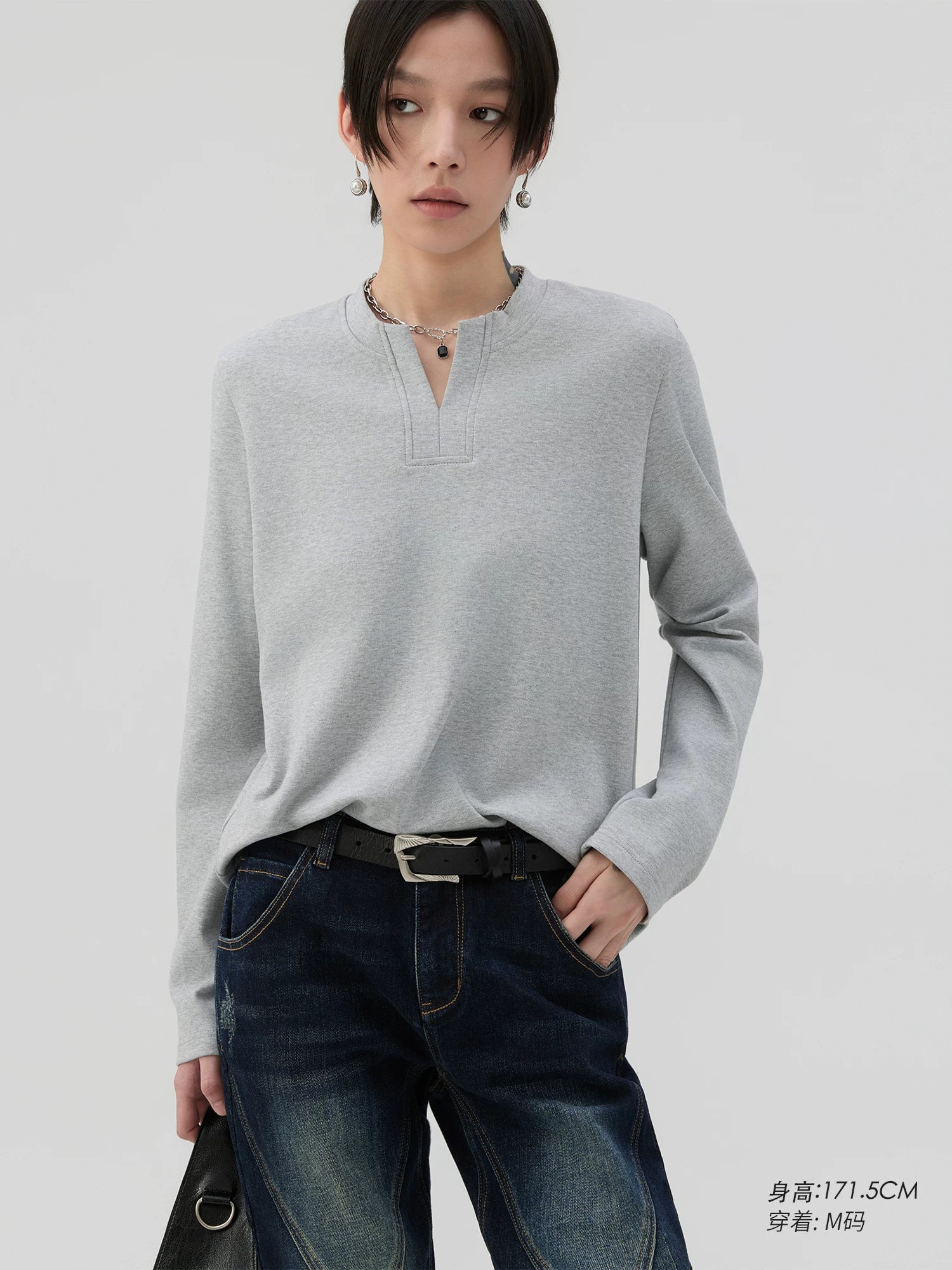 Sameuoo V-Neck Front Shoulder Casual Bottom Long Sleeve