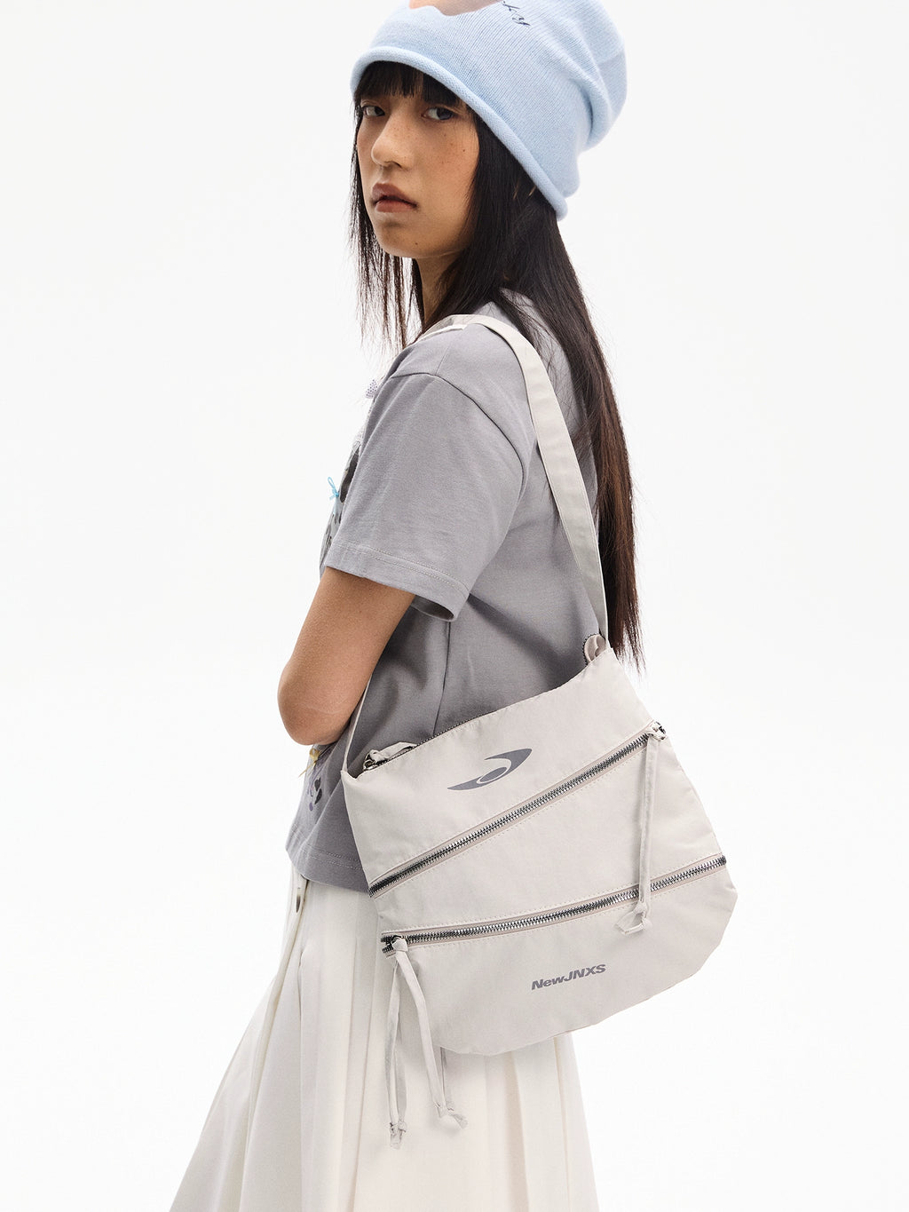NewJNXS Reflective Printing Casual Multi-zipper Splicing Satchel