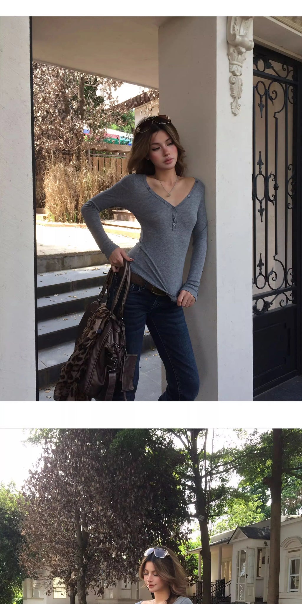 Audwyn V-neck Button Slim-fit Slim-looking Knitted Long Sleeves