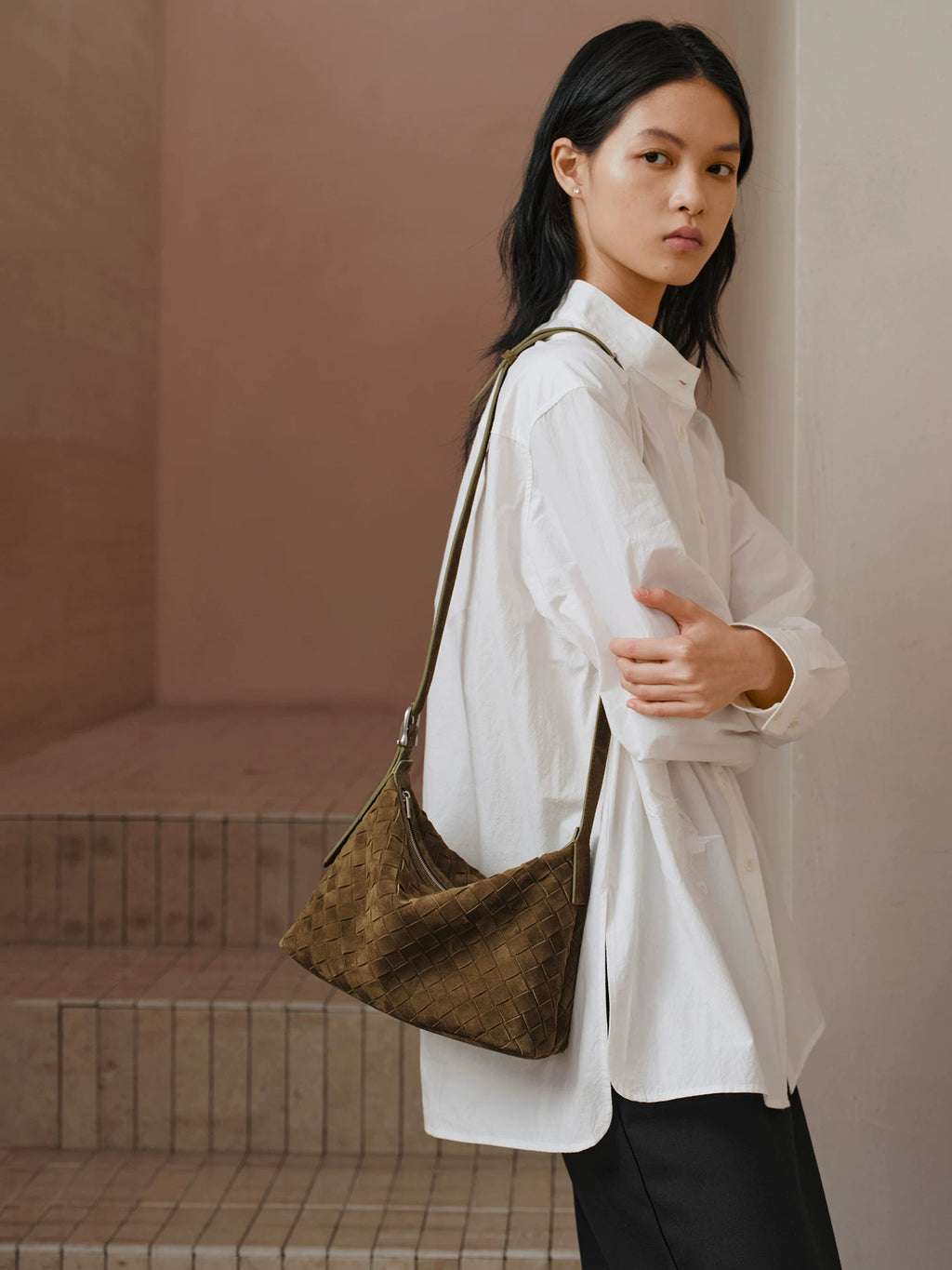AVALEA Vintage Suede Woven Shoulder Messenger Bag