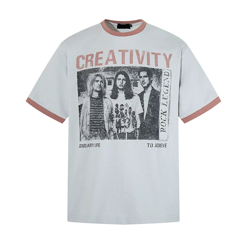 EAHO Alphabet Portrait Print Casual Tee