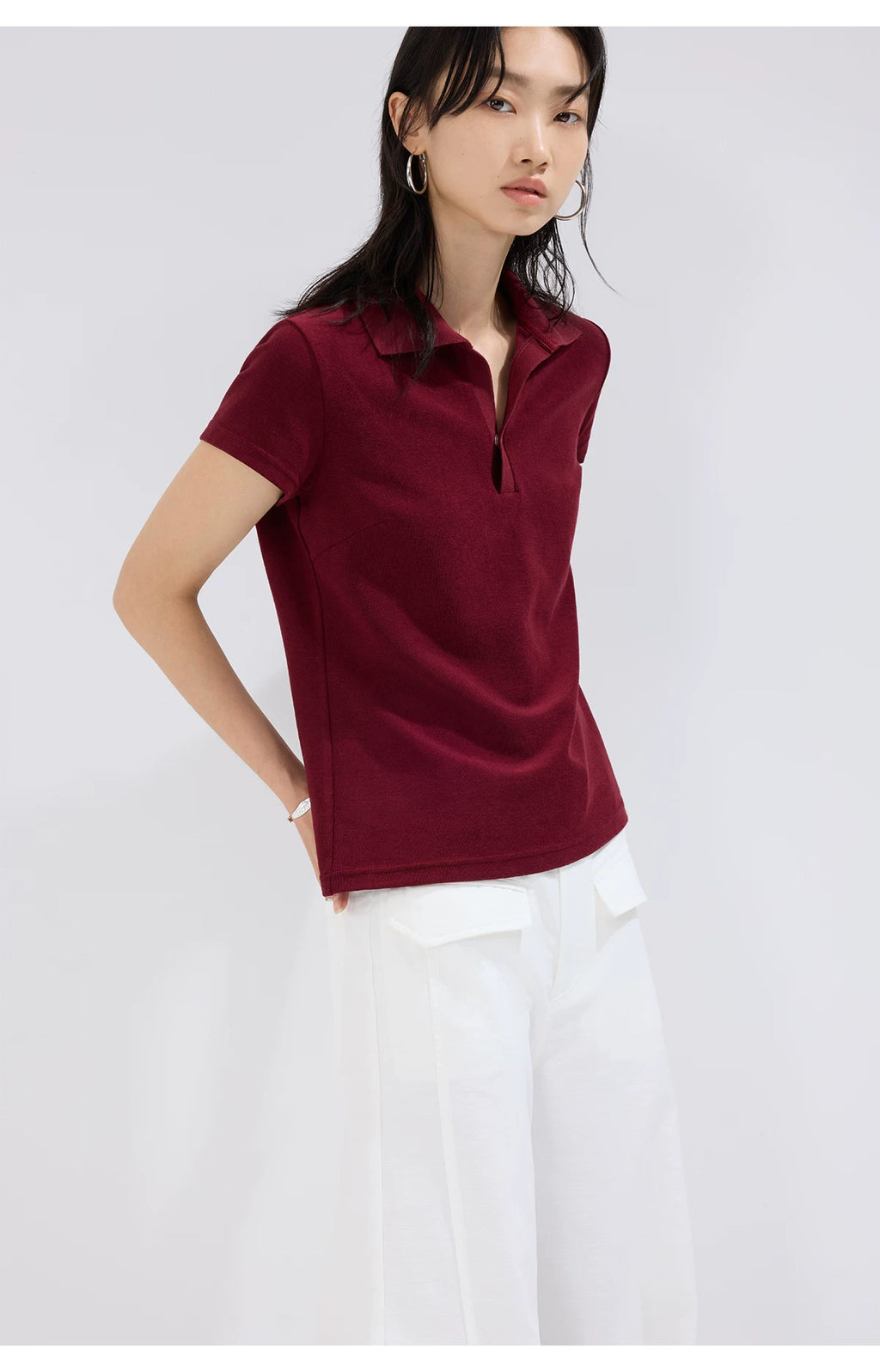 Sameuoo Lapel, Shoulder-length Slimming Tee