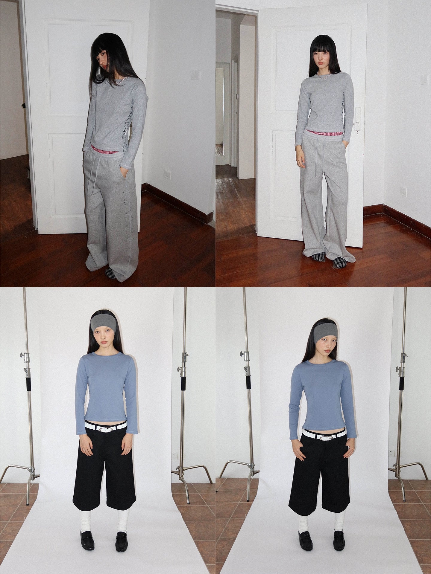 FUNKYFUN Pin Print Micro Waist Front Shoulder Long Sleeve