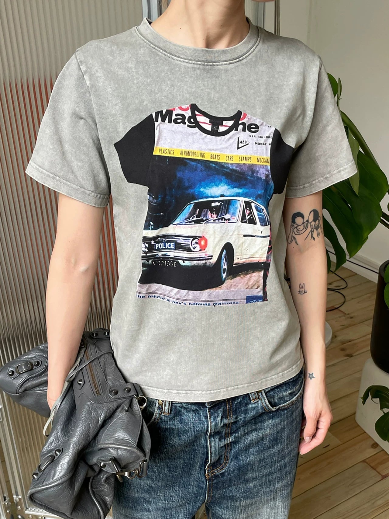 MMBBT Car Print Front Shoulder Thin Short Tee