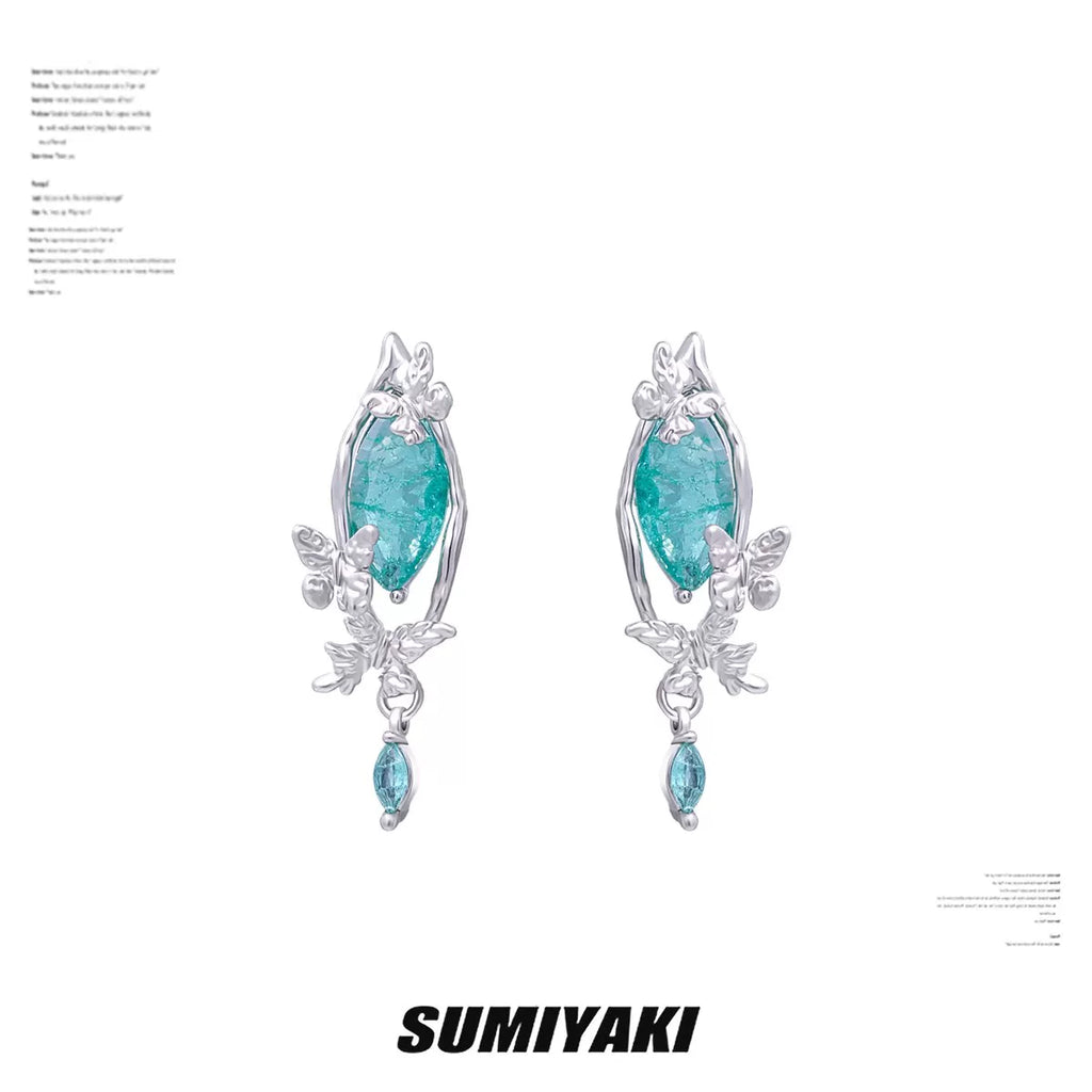 SUMIYAKI Ice Flower Zircon Water Drop Asymmetric Butterfly Earrings