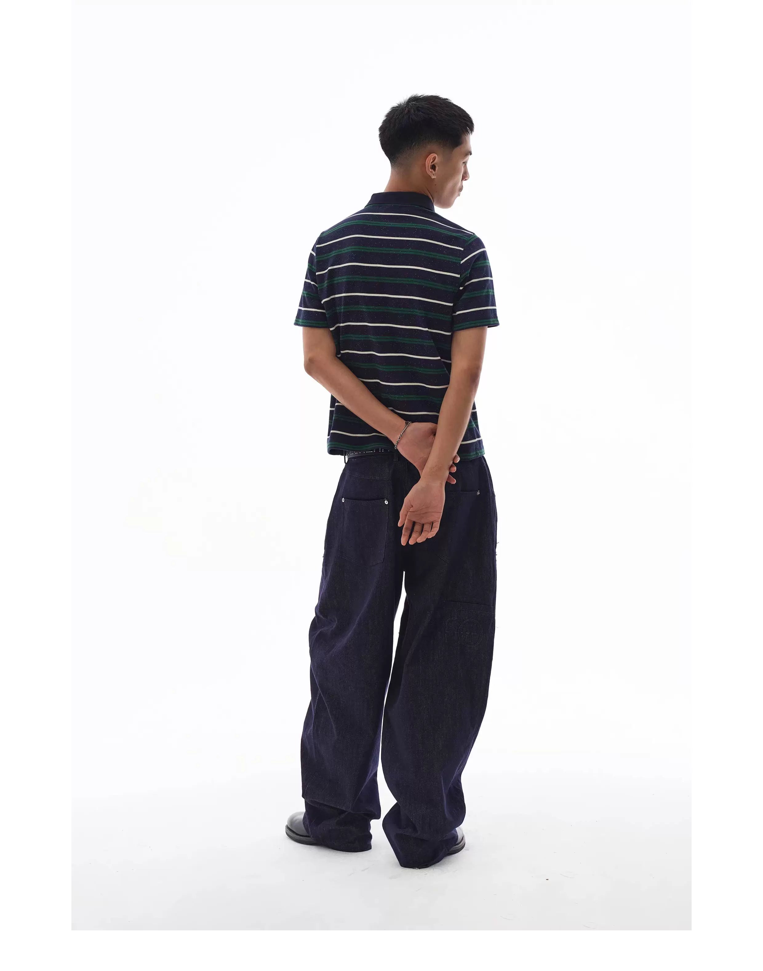 WebSurfGoru Striped Lapel Versatile Tee