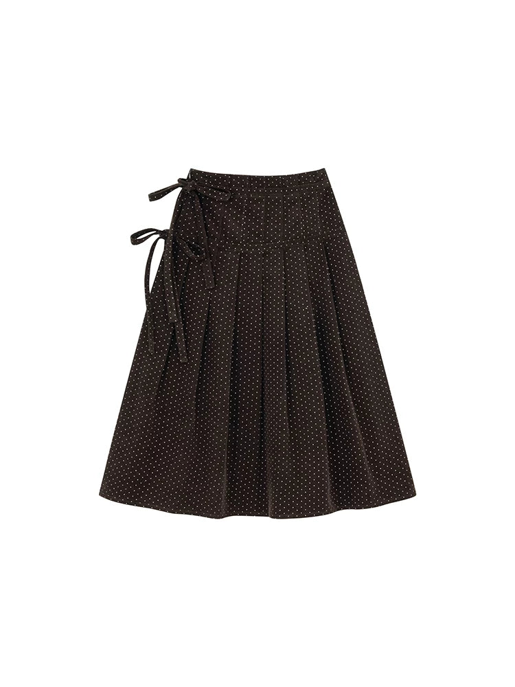 Kano Tie-up Pleated Polka Dot Corduroy Skirt