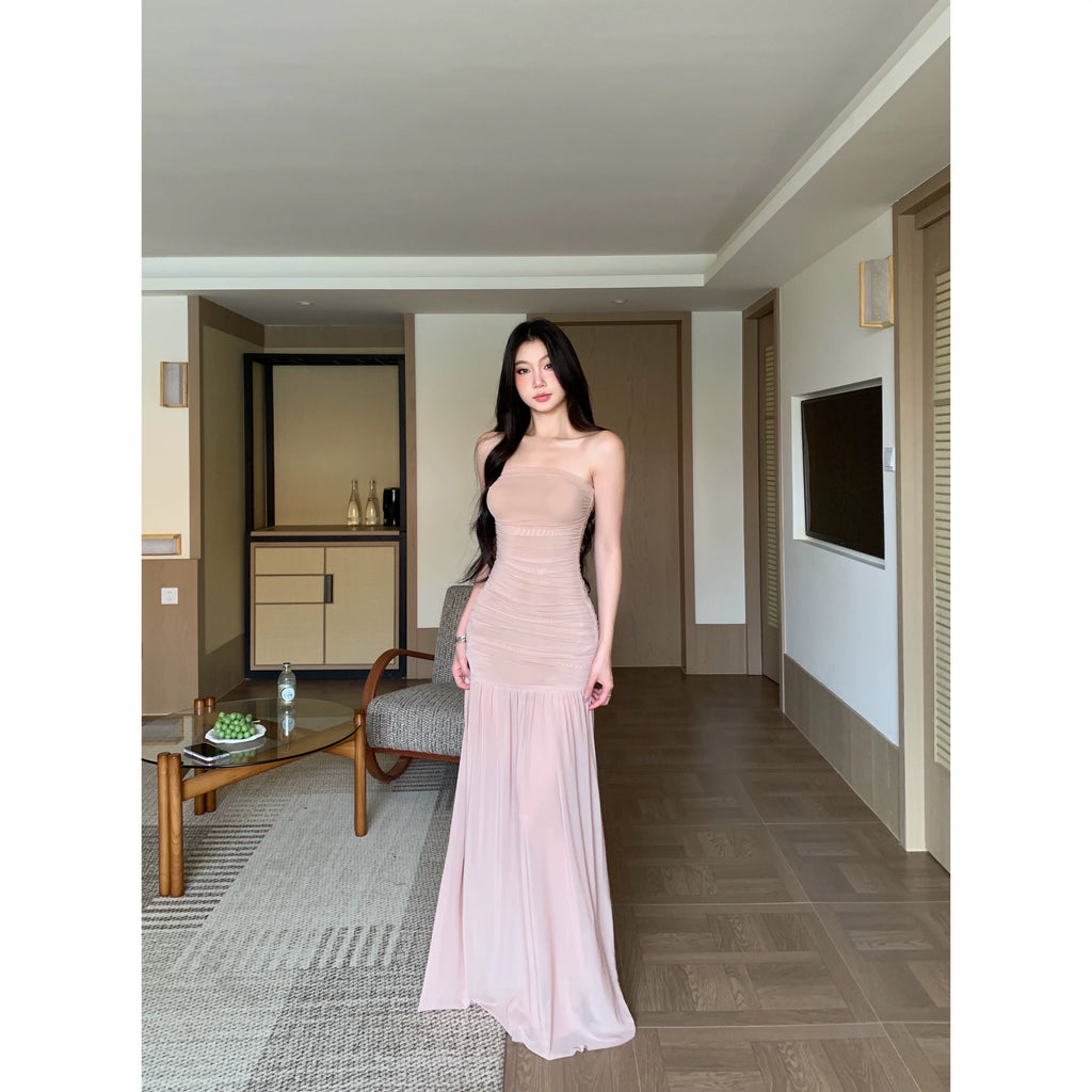 WITHMIN Tube Top Pleated Dress