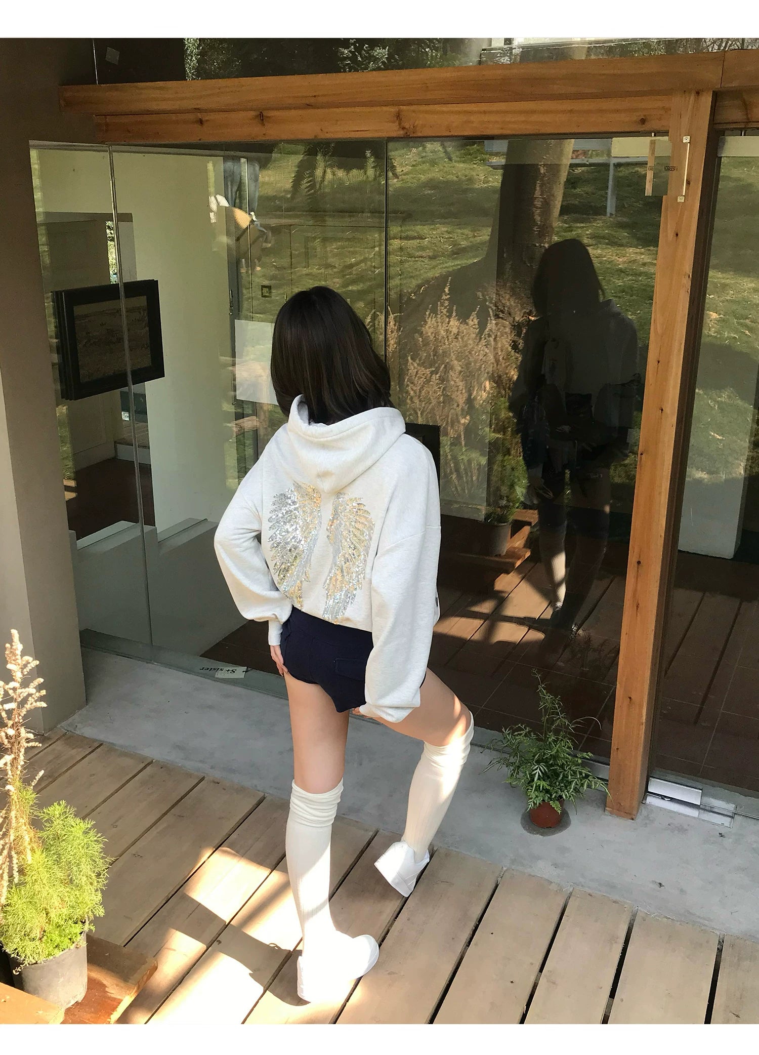 Audwyn Wings Sequin Patch Sports Hooded Sweater