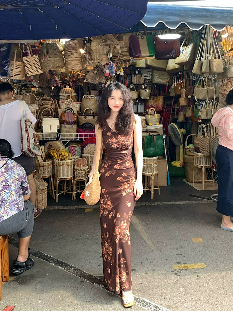 KELIFAN Retro Medieval Mesh Print Skirt