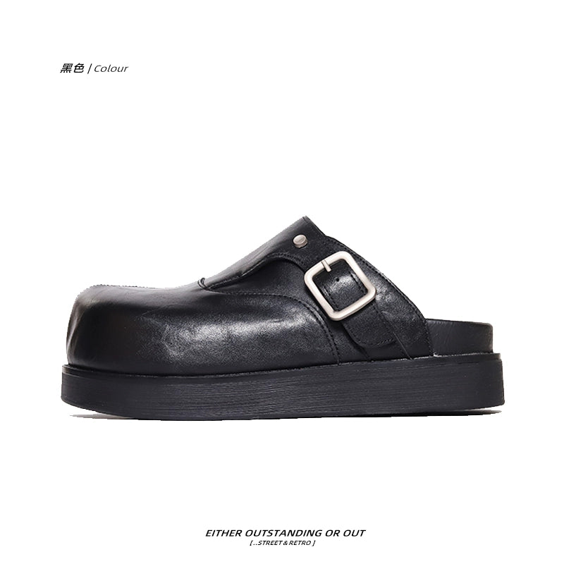 SHENLV STUDIO Big Head Platform Half-tow Leather Shoes Birkenstocks