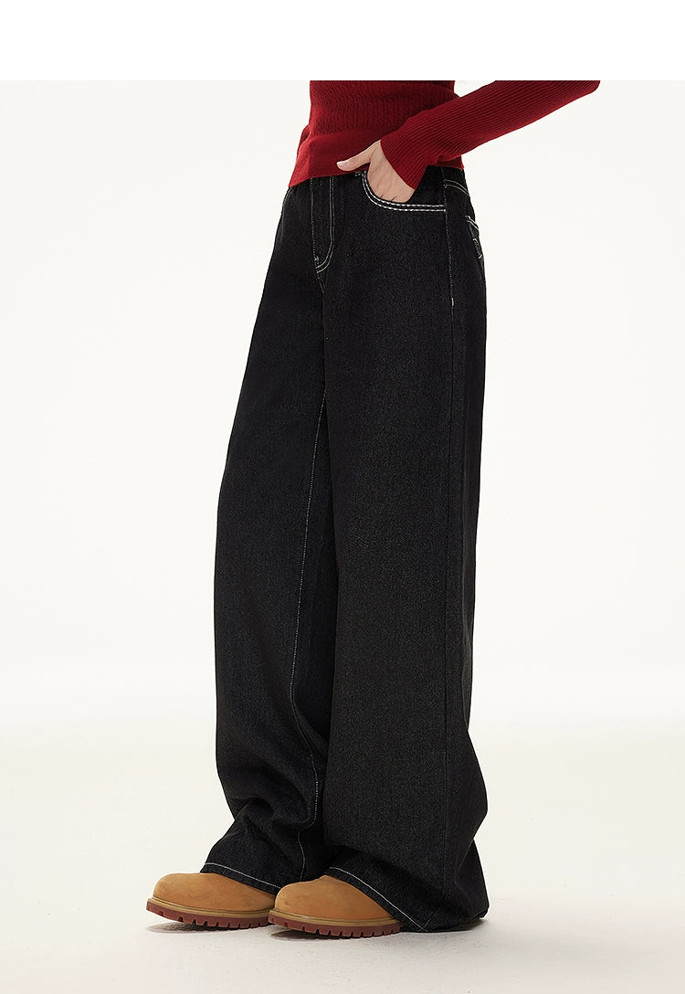 Imone Retro Bright Thread Embroidered Loose and Thin Jeans